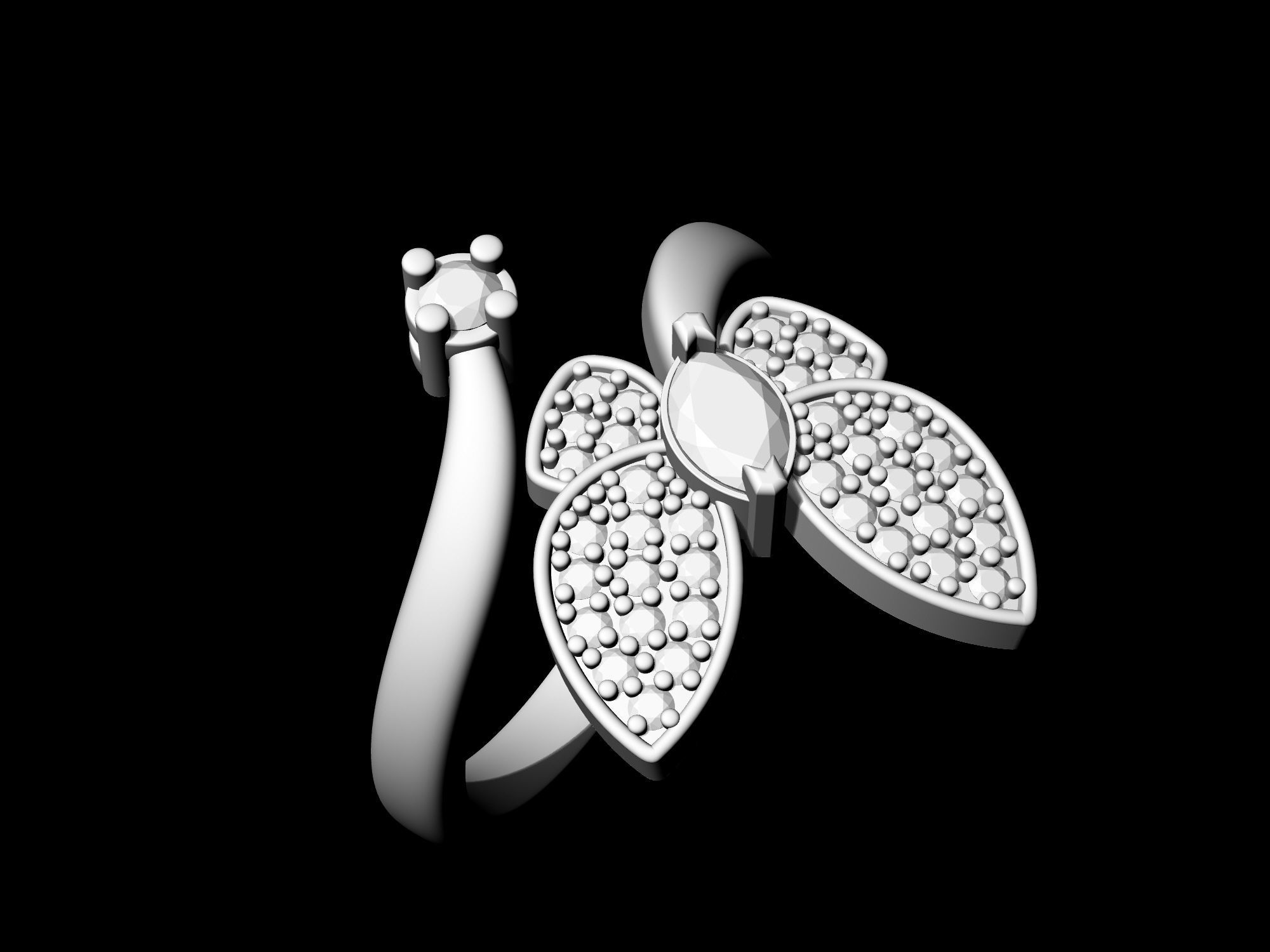 Simple Butterfly Ring with diamond 3D print model_7