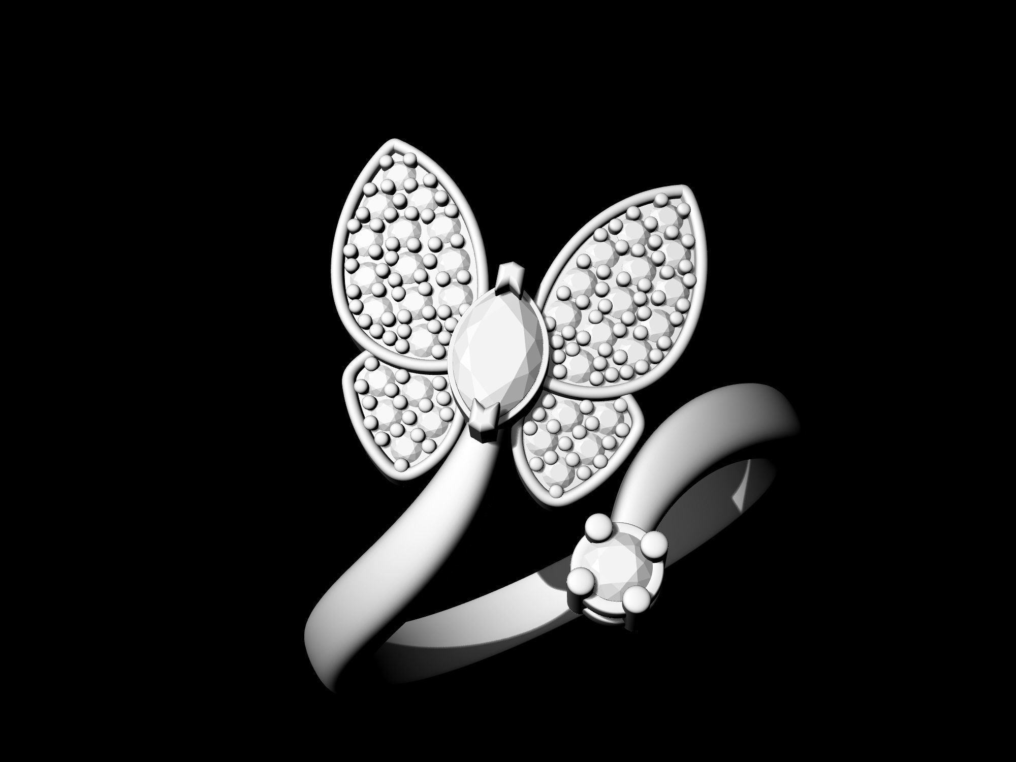 Simple Butterfly Ring with diamond 3D print model_5
