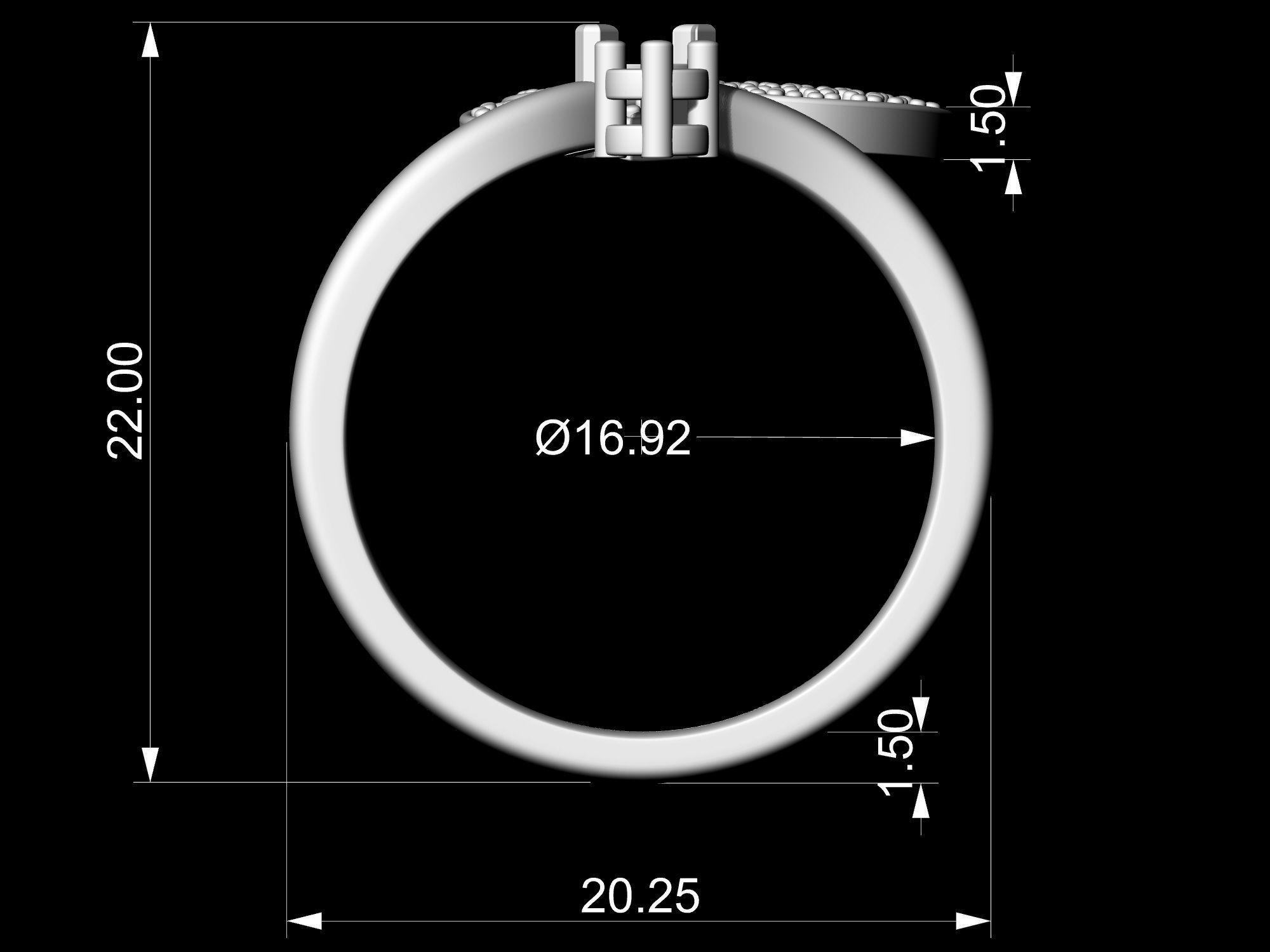 Simple Butterfly Ring with diamond 3D print model_12