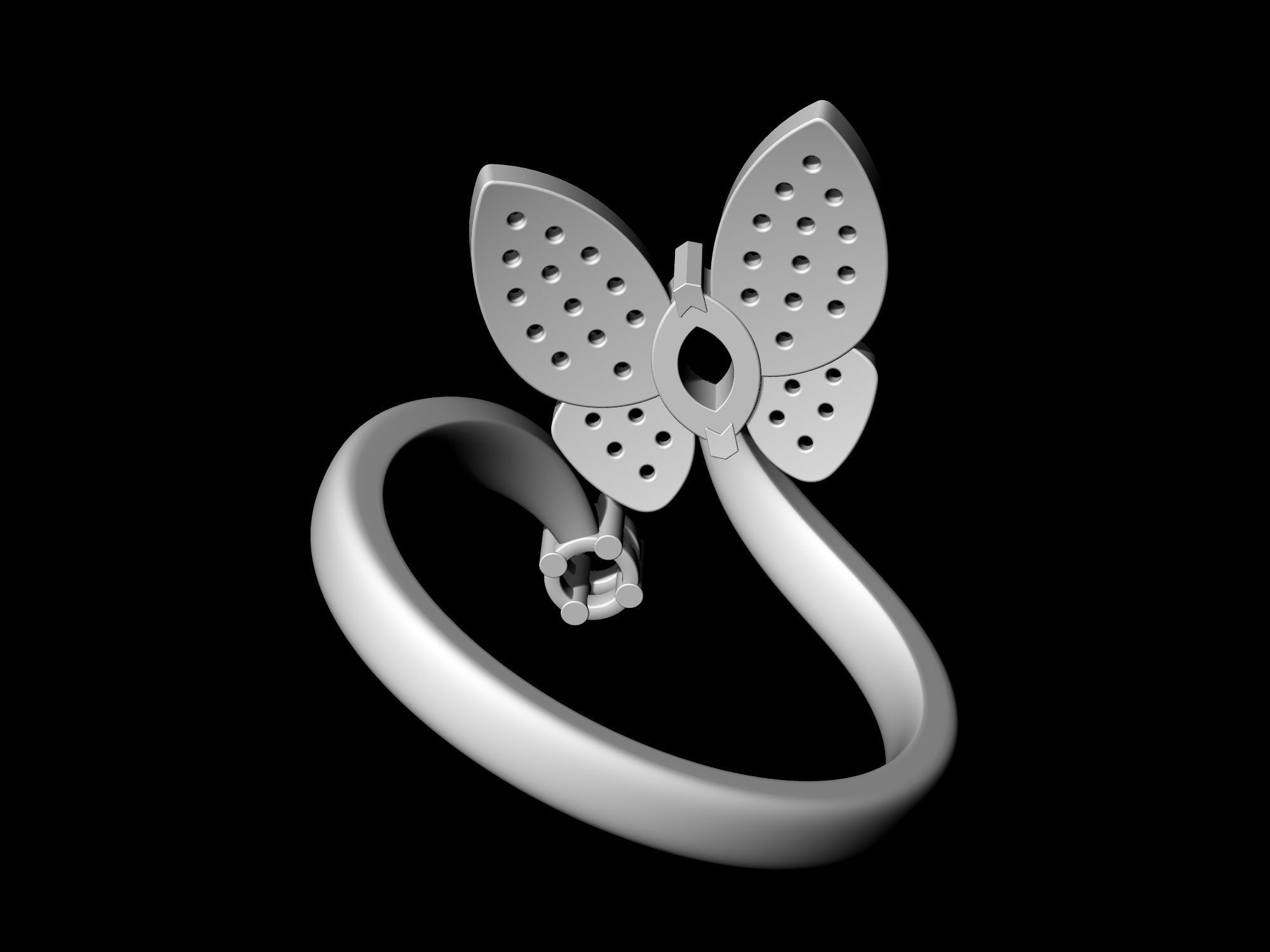 Simple Butterfly Ring with diamond 3D print model_11