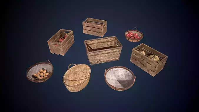 Viking Baskets Game-Ready Low-poly 3D model