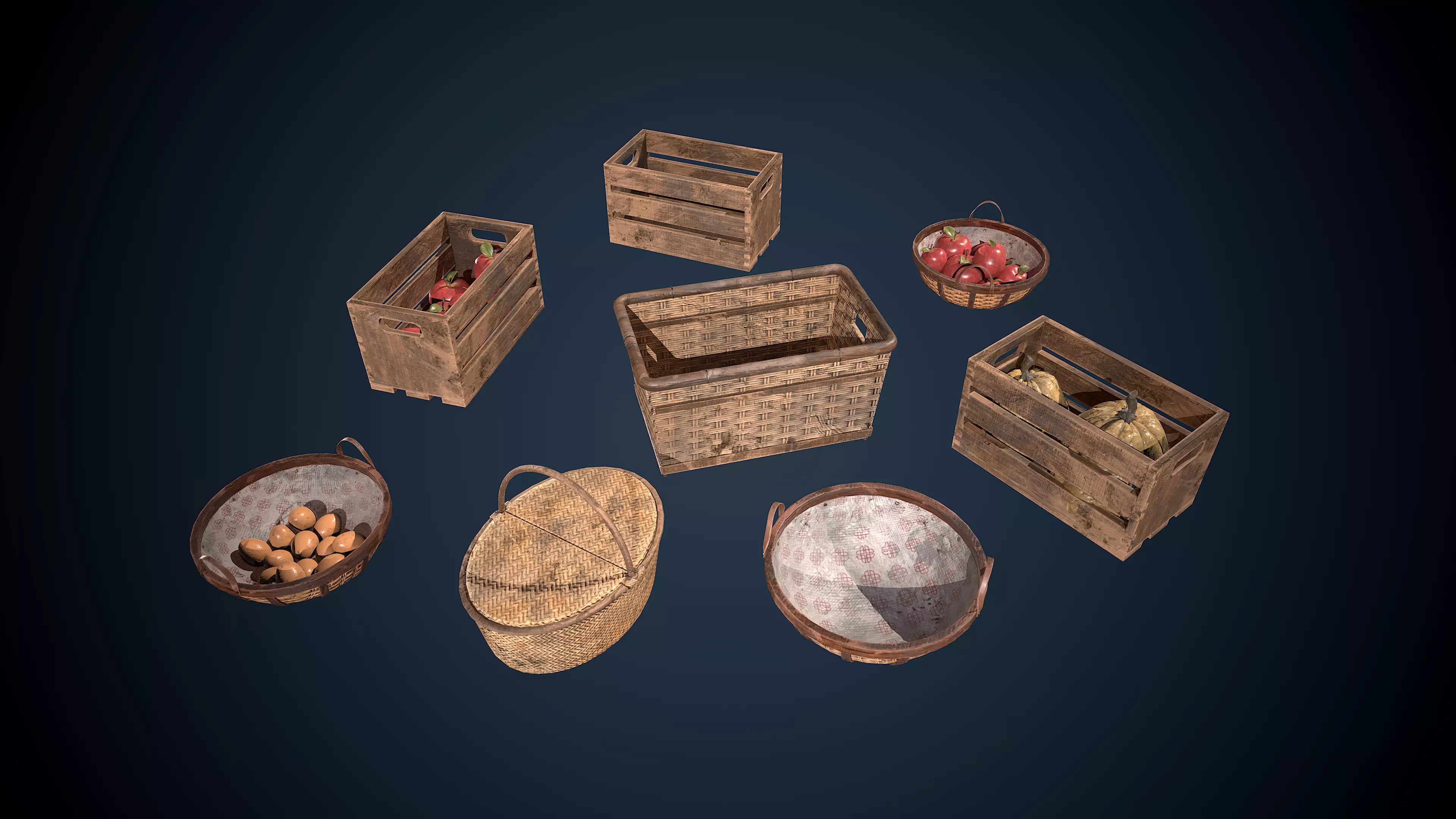 Viking Baskets Game-Ready Low-poly 3D model_0