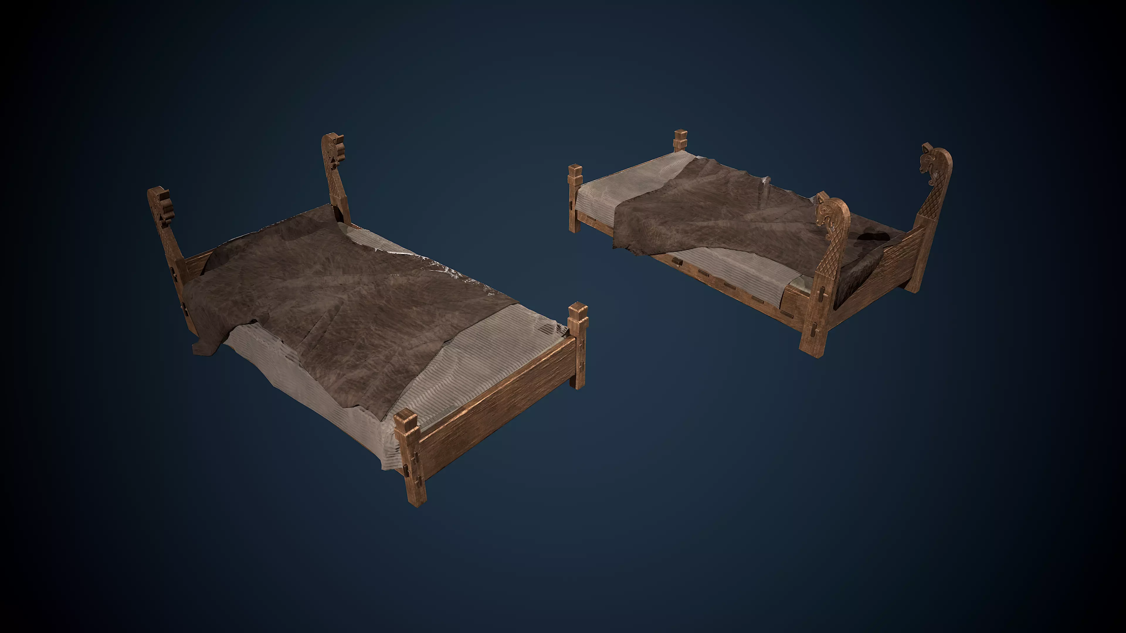 Viking Beds Game-Ready Low-poly 3D model_0