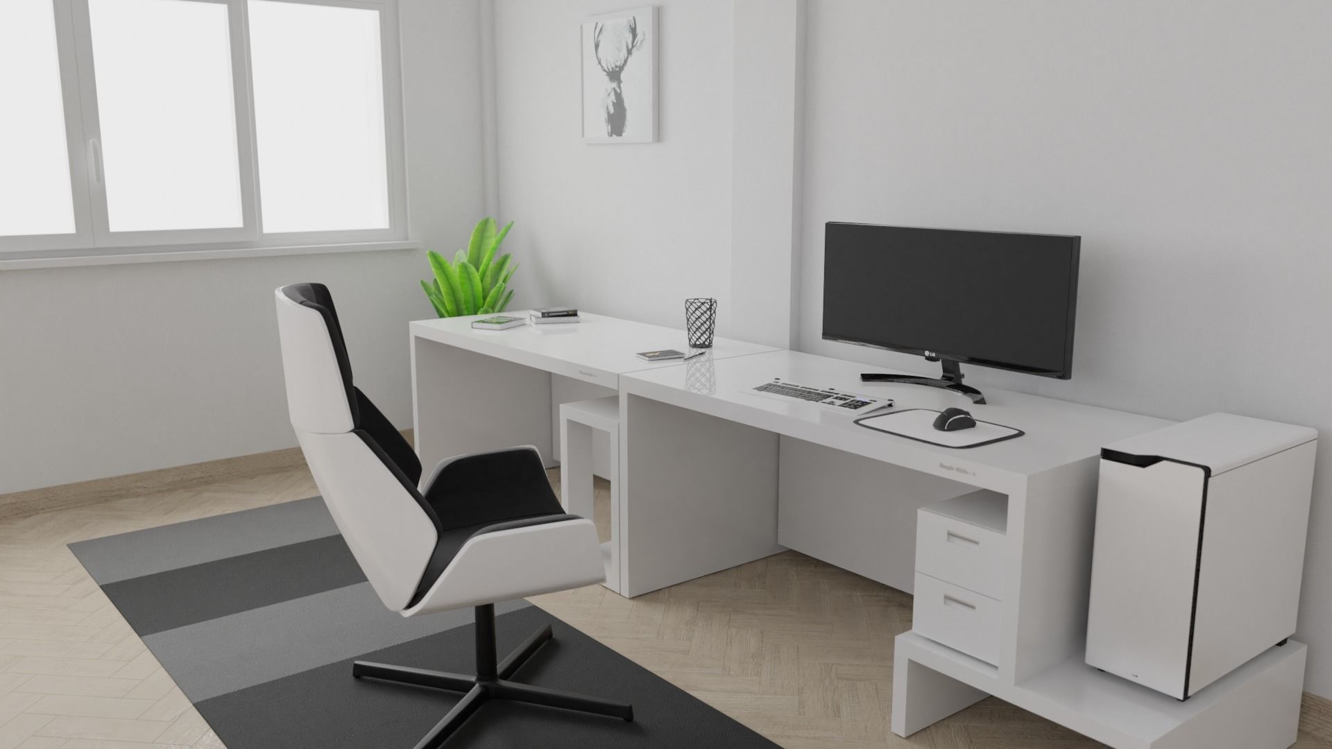 3D model Simple White Line Desks VR / AR / low-poly | CGTrader
