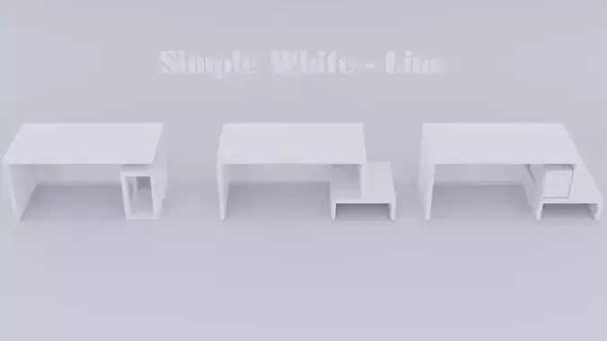 Simple White Line Desks Low-poly 3D model