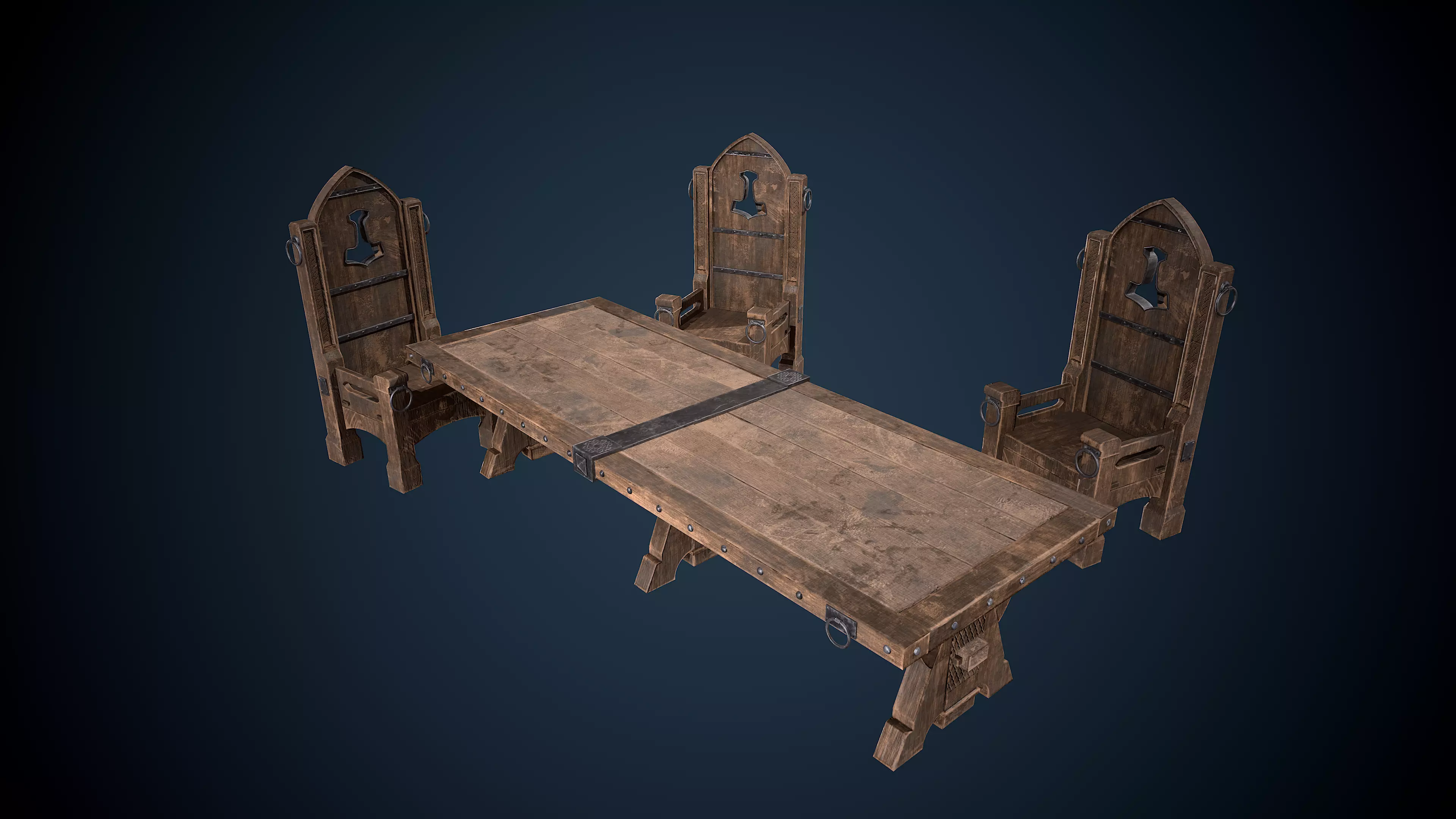 Viking Big Table and Chair Game-Ready Low-poly 3D model_0