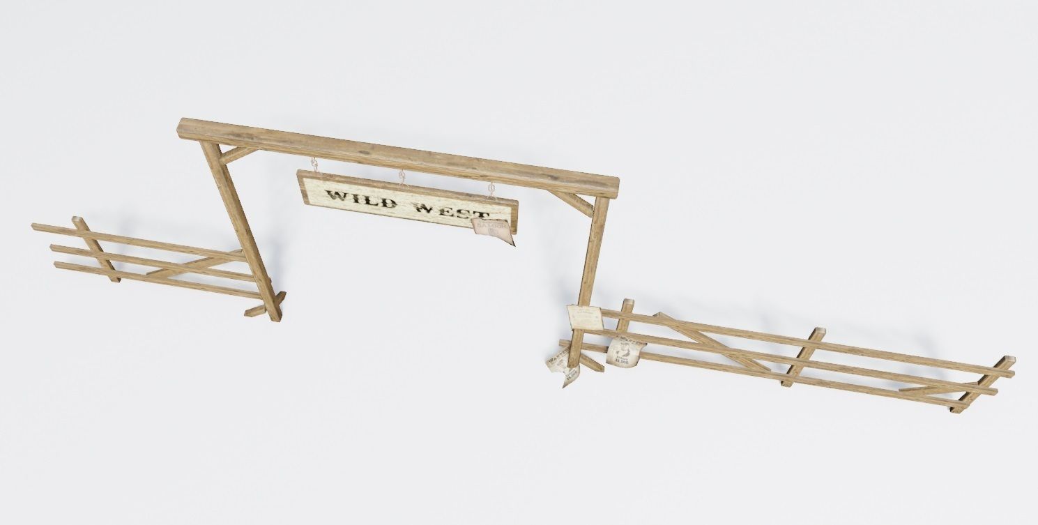 wildwest style fence Low-poly 3D model_3