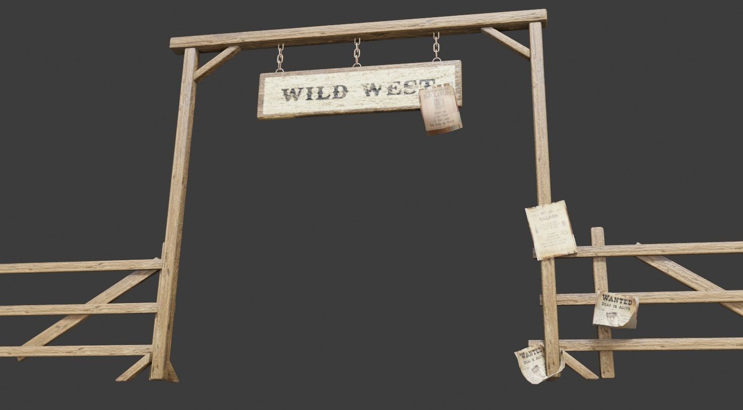 wildwest style fence Low-poly 3D model_4