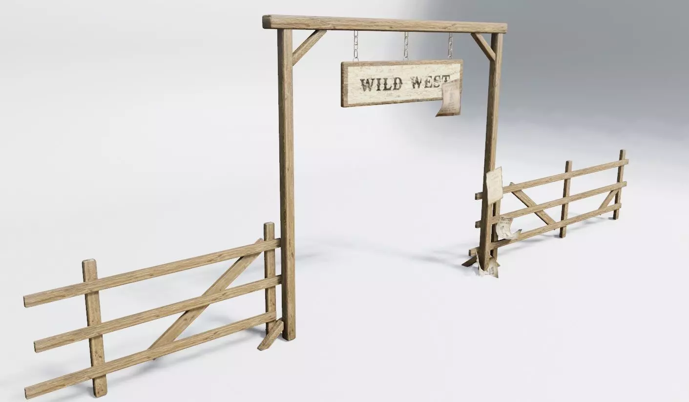 wildwest style fence Low-poly 3D model_0