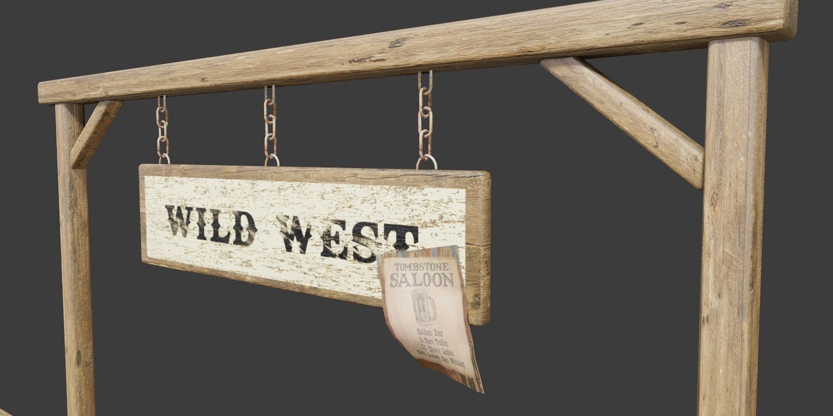 wildwest style fence Low-poly 3D model_5