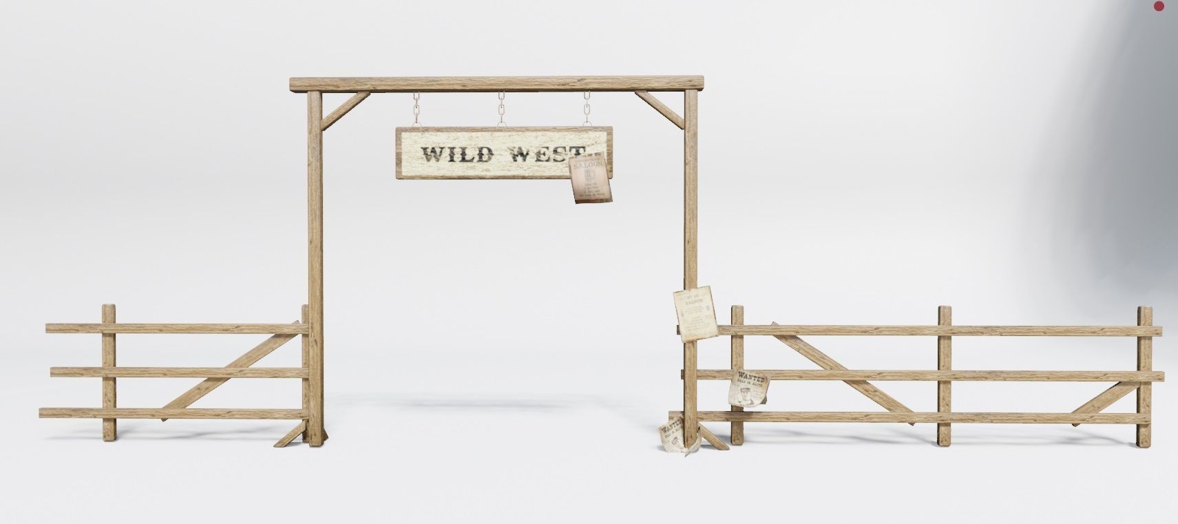 wildwest style fence Low-poly 3D model_2