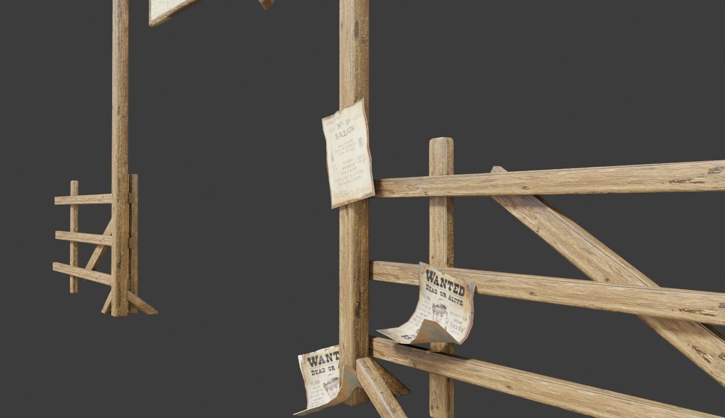 wildwest style fence Low-poly 3D model_1