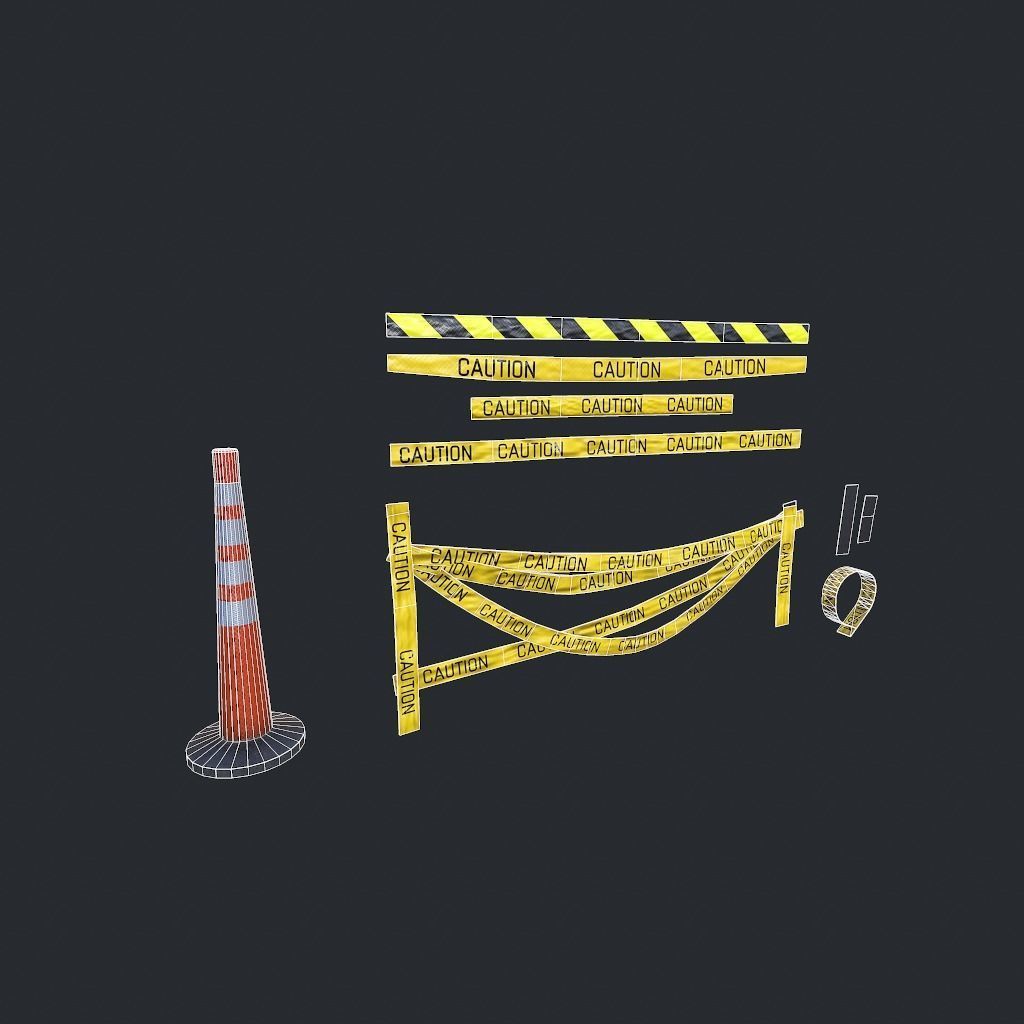 Caution Tape Low-poly 3D model_21