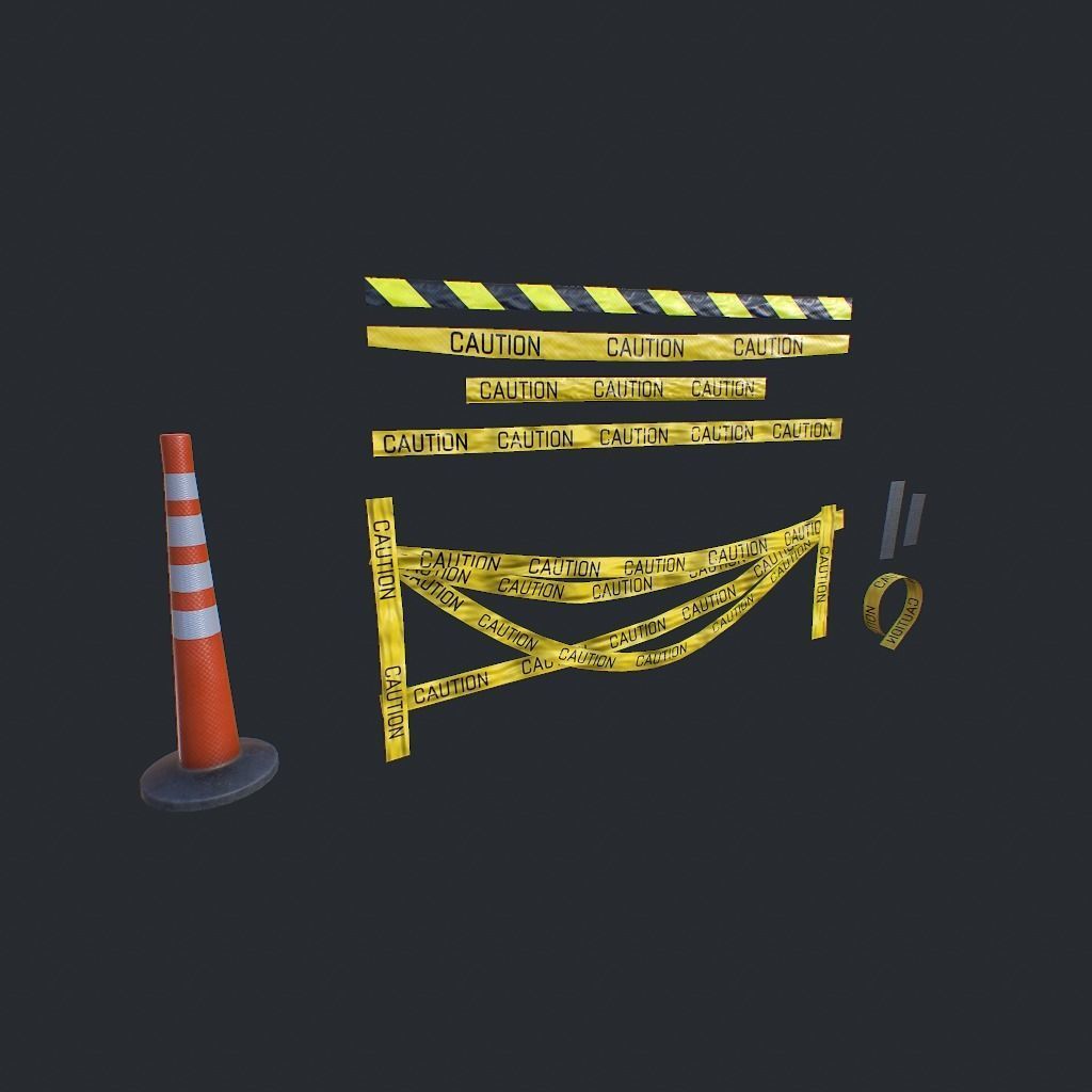 Caution Tape Low-poly 3D model_2