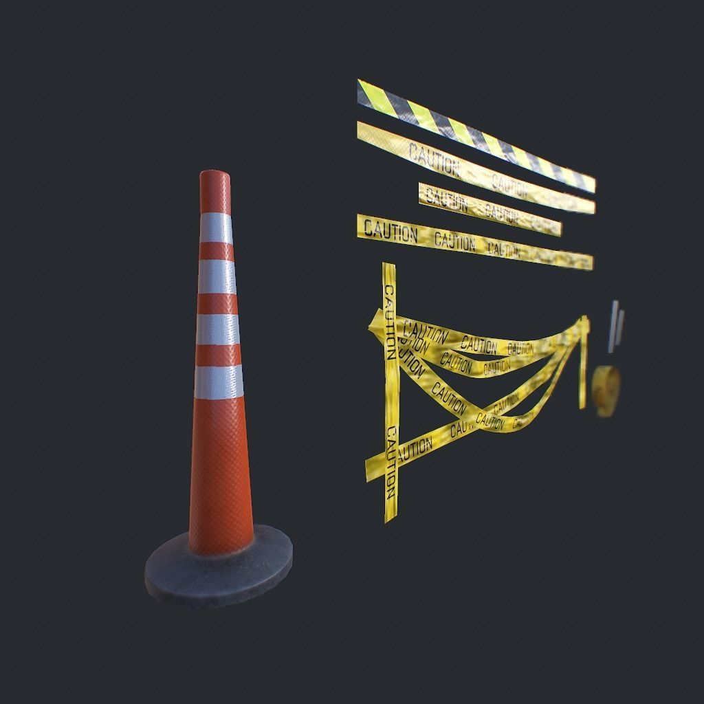 Caution Tape Low-poly 3D model_3