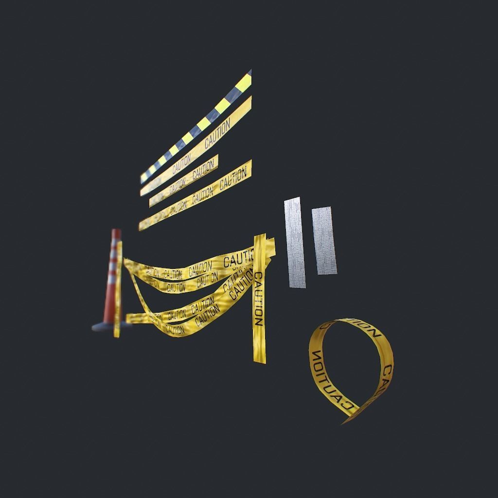Caution Tape Low-poly 3D model_4