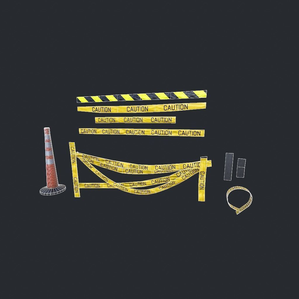Caution Tape Low-poly 3D model_22