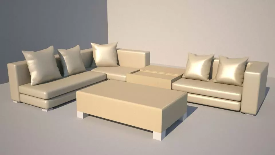 sofa 3d model and coffee table Low-poly 3D model_0