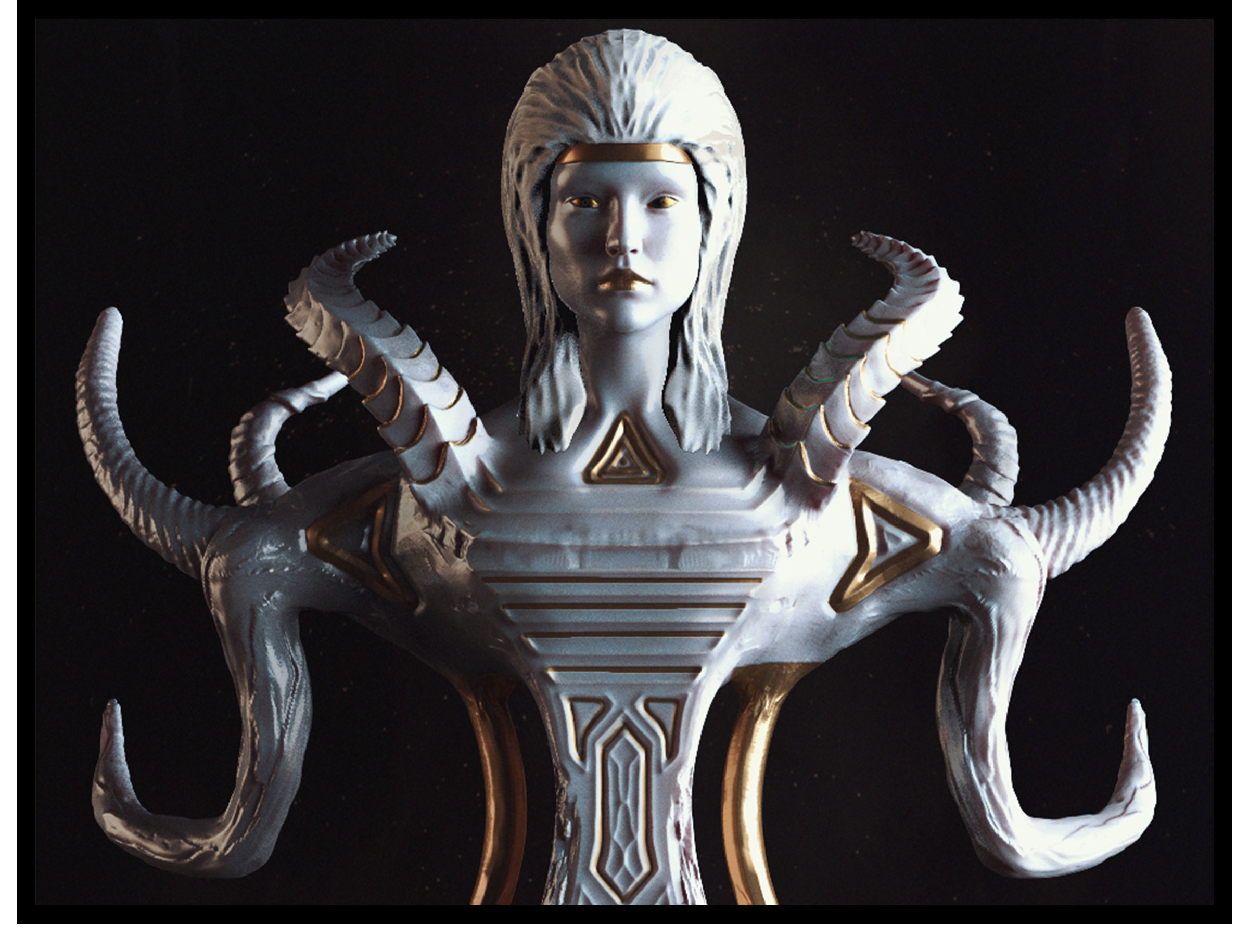 Goddess - OBJ statue of woman with horns 3D model_1