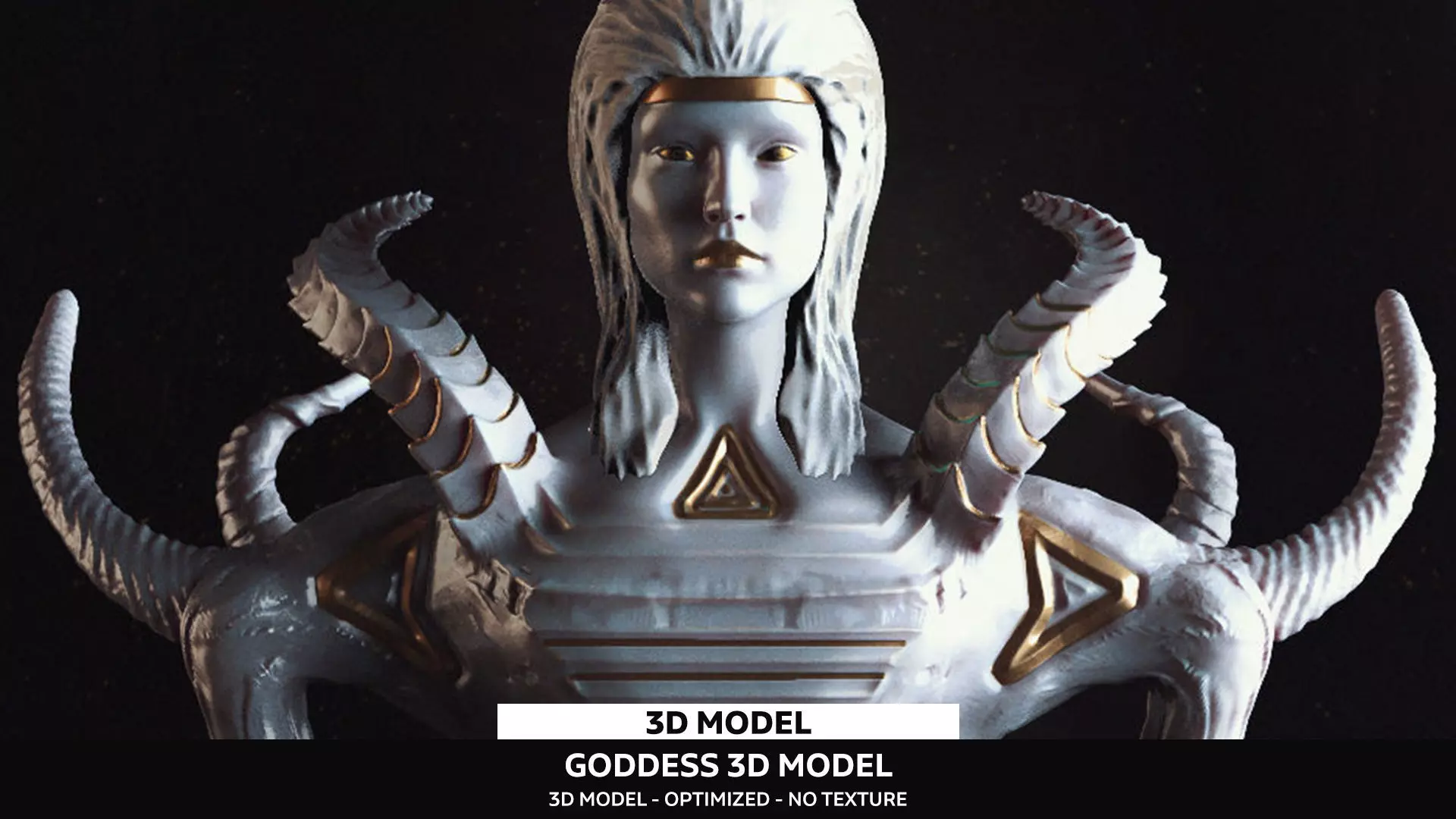 Goddess - OBJ statue of woman with horns 3D model_0
