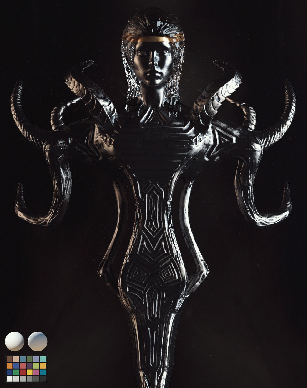 Goddess - OBJ statue of woman with horns 3D model_5