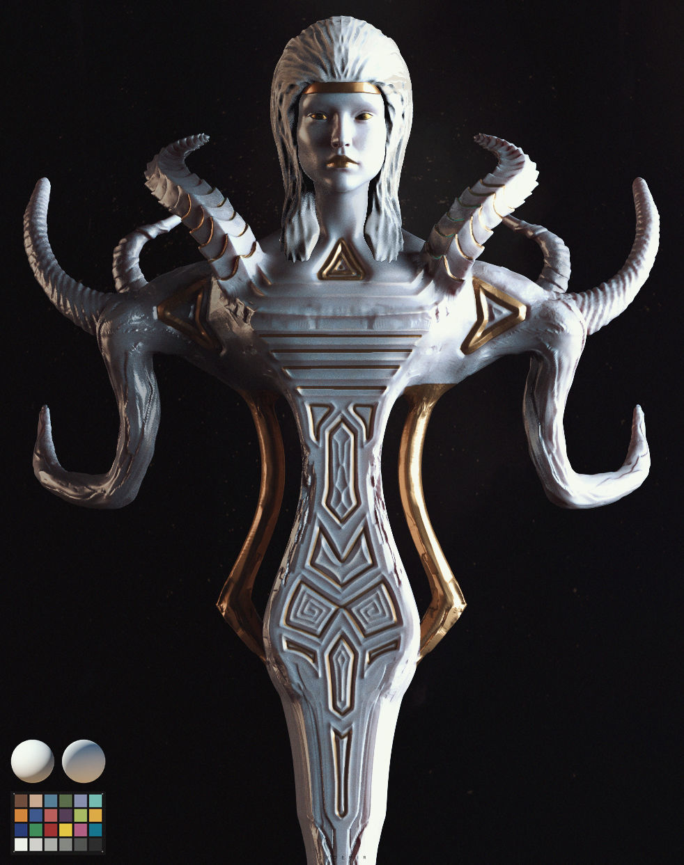 Goddess - OBJ statue of woman with horns 3D model_3