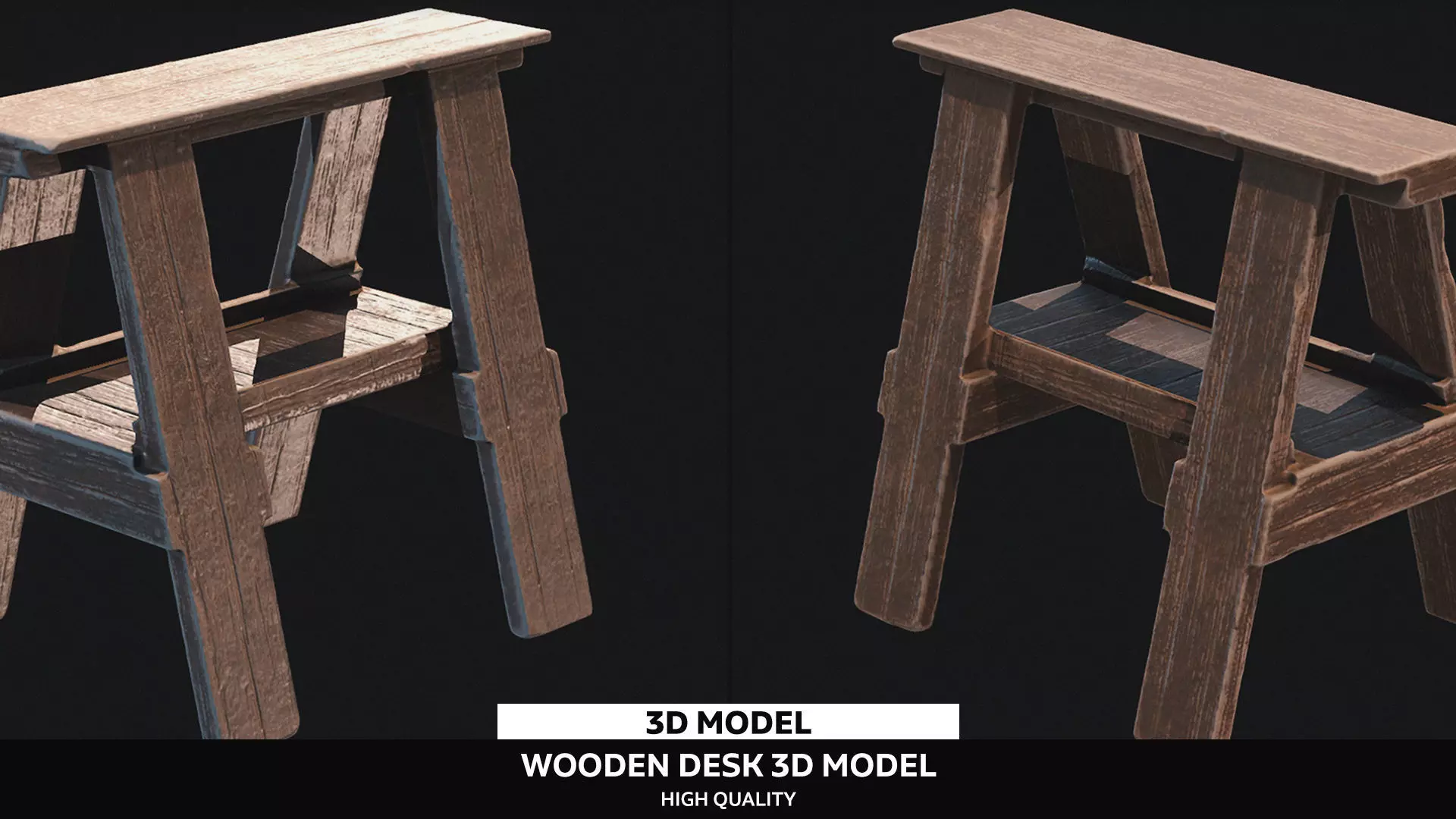 Wooden Desk Low-poly 3D model_0