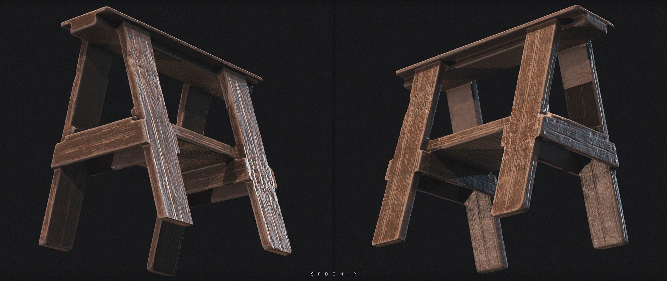 Wooden Desk Low-poly 3D model_6