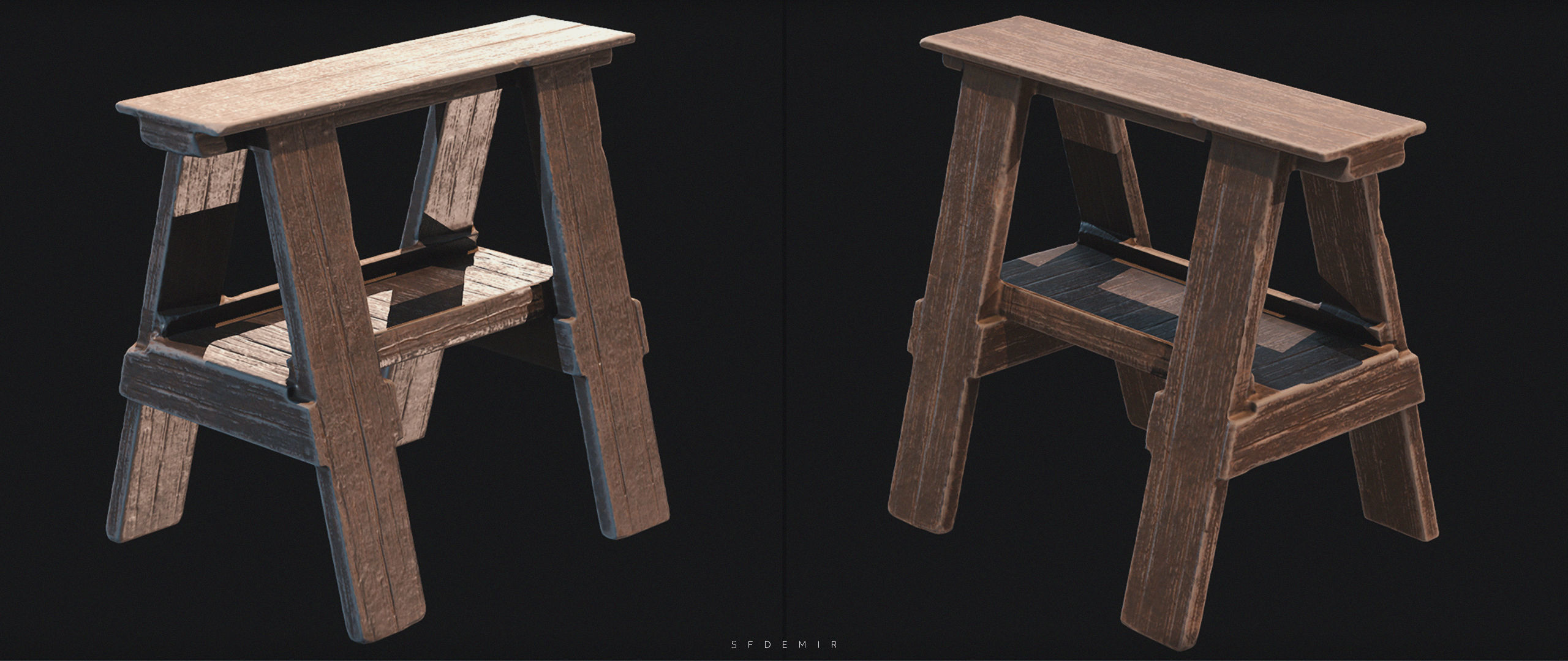 Wooden Desk Low-poly 3D model_7