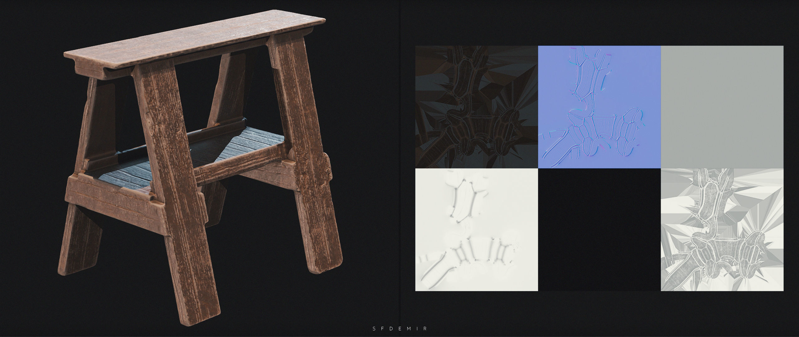 Wooden Desk Low-poly 3D model_9