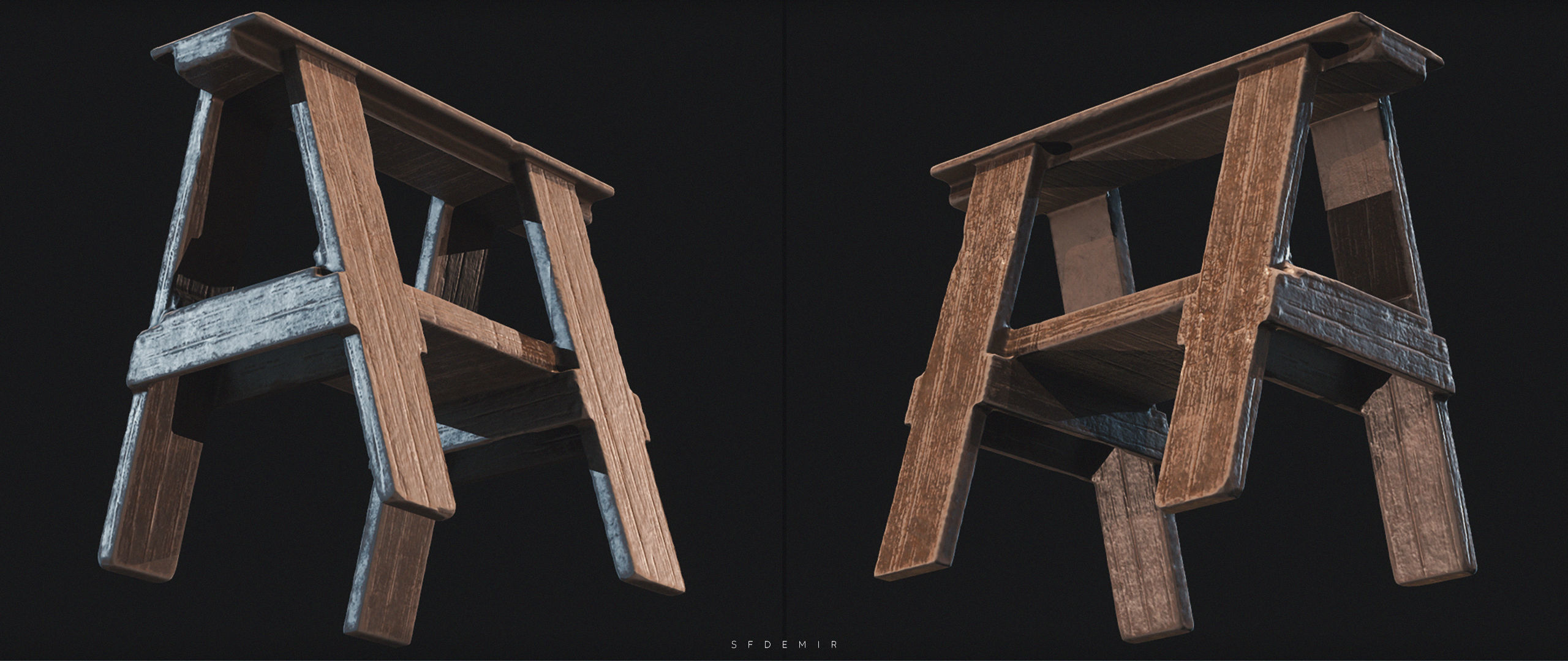 Wooden Desk Low-poly 3D model_5