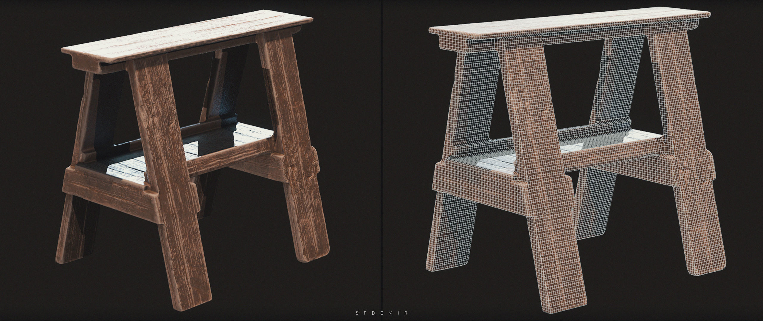 Wooden Desk Low-poly 3D model_2