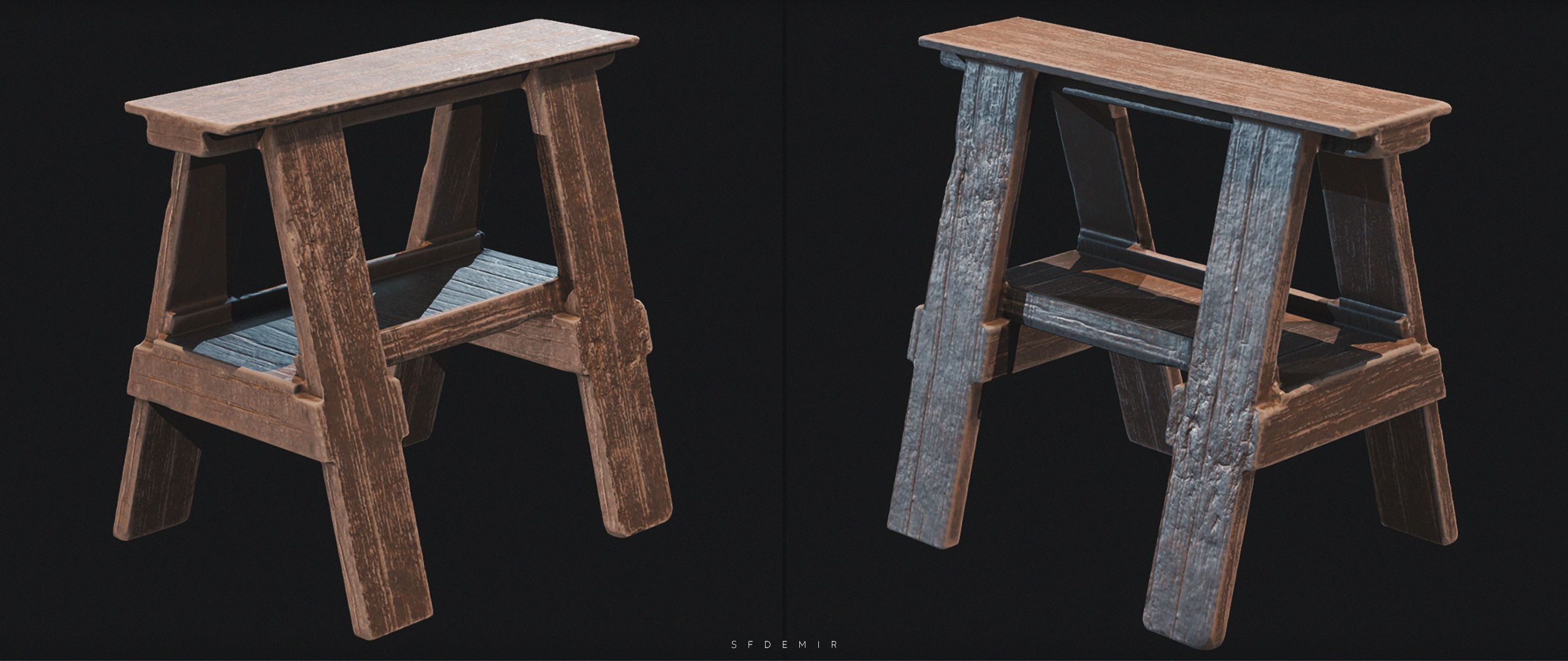 Wooden Desk Low-poly 3D model_8