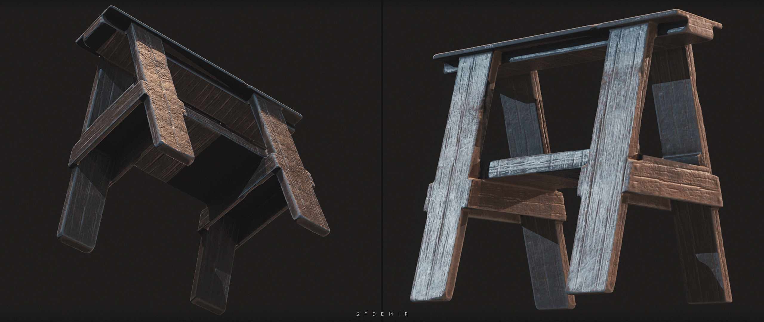 Wooden Desk Low-poly 3D model_3