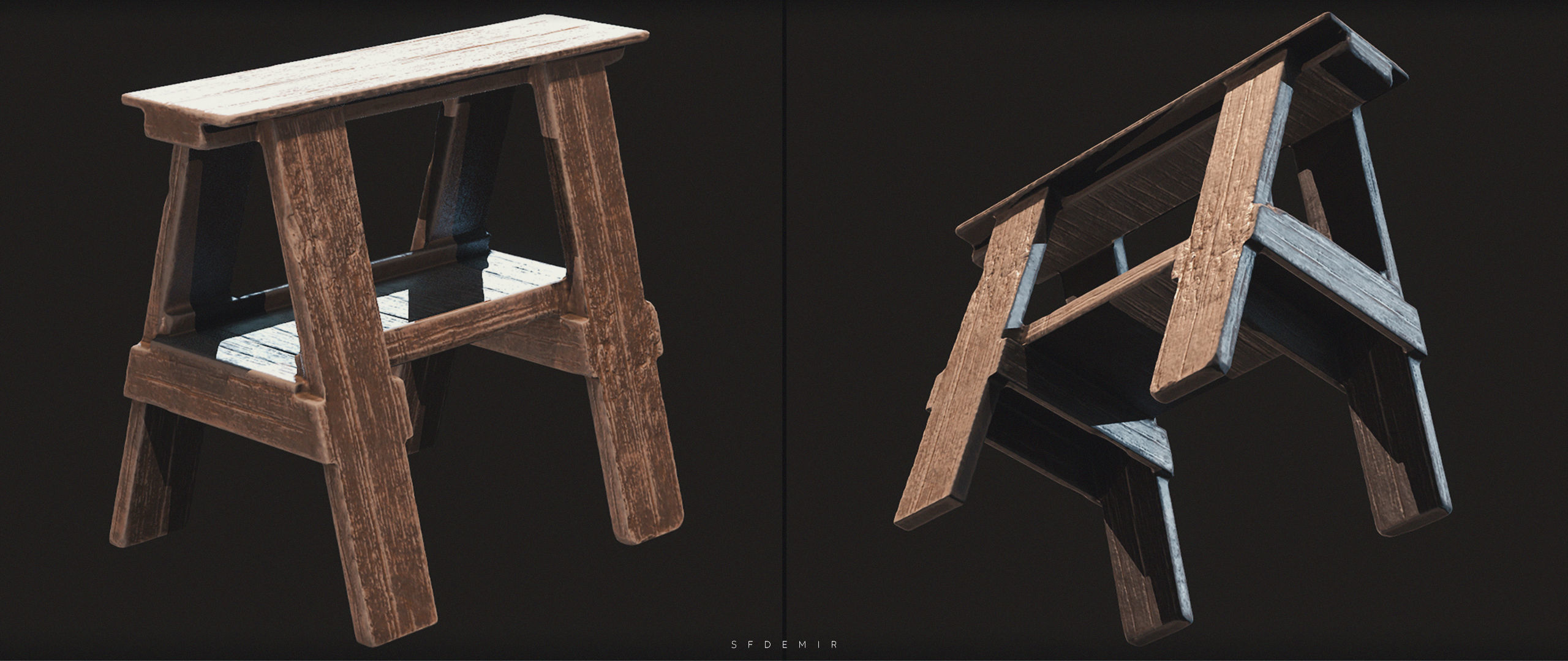 Wooden Desk Low-poly 3D model_4
