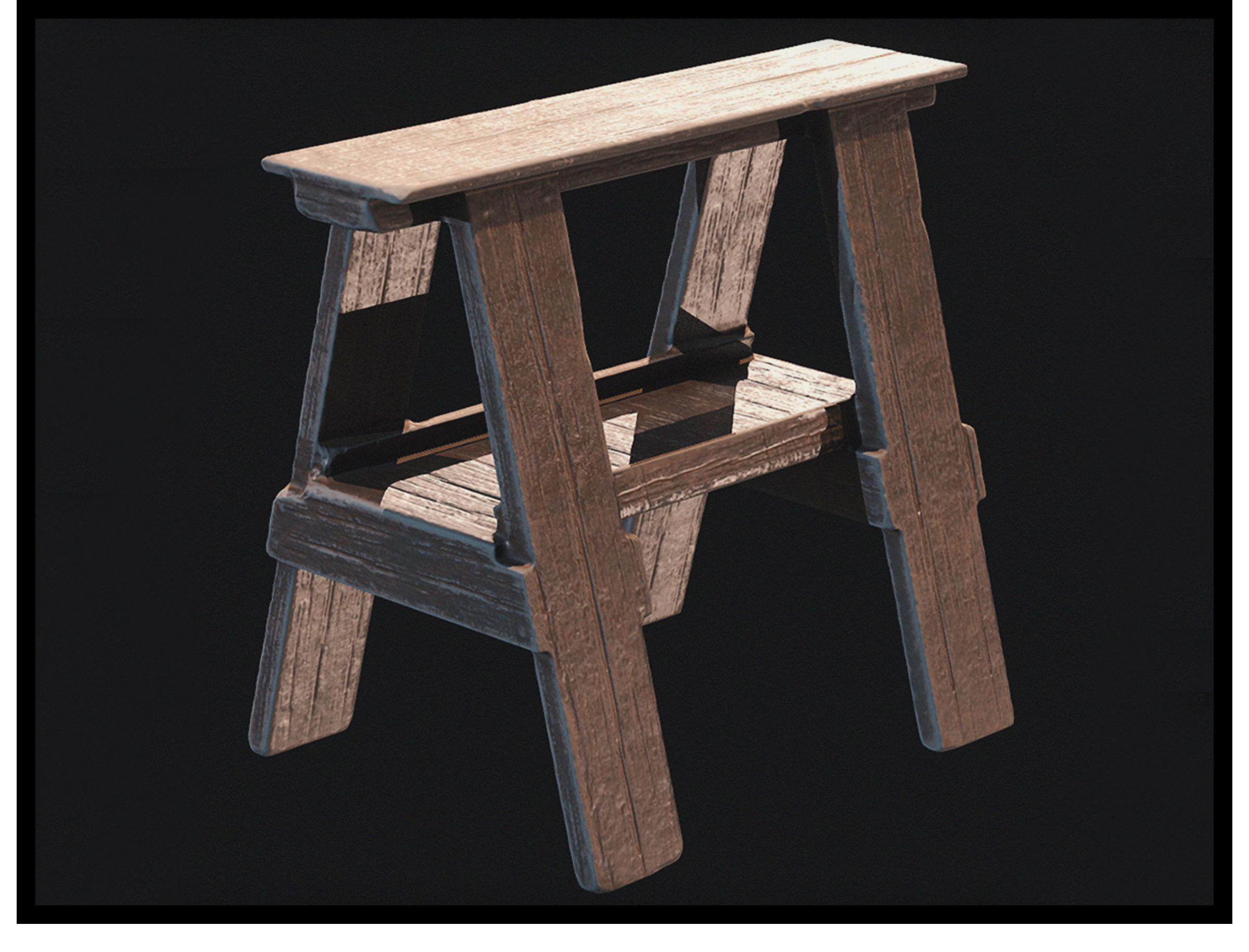 Wooden Desk Low-poly 3D model_1