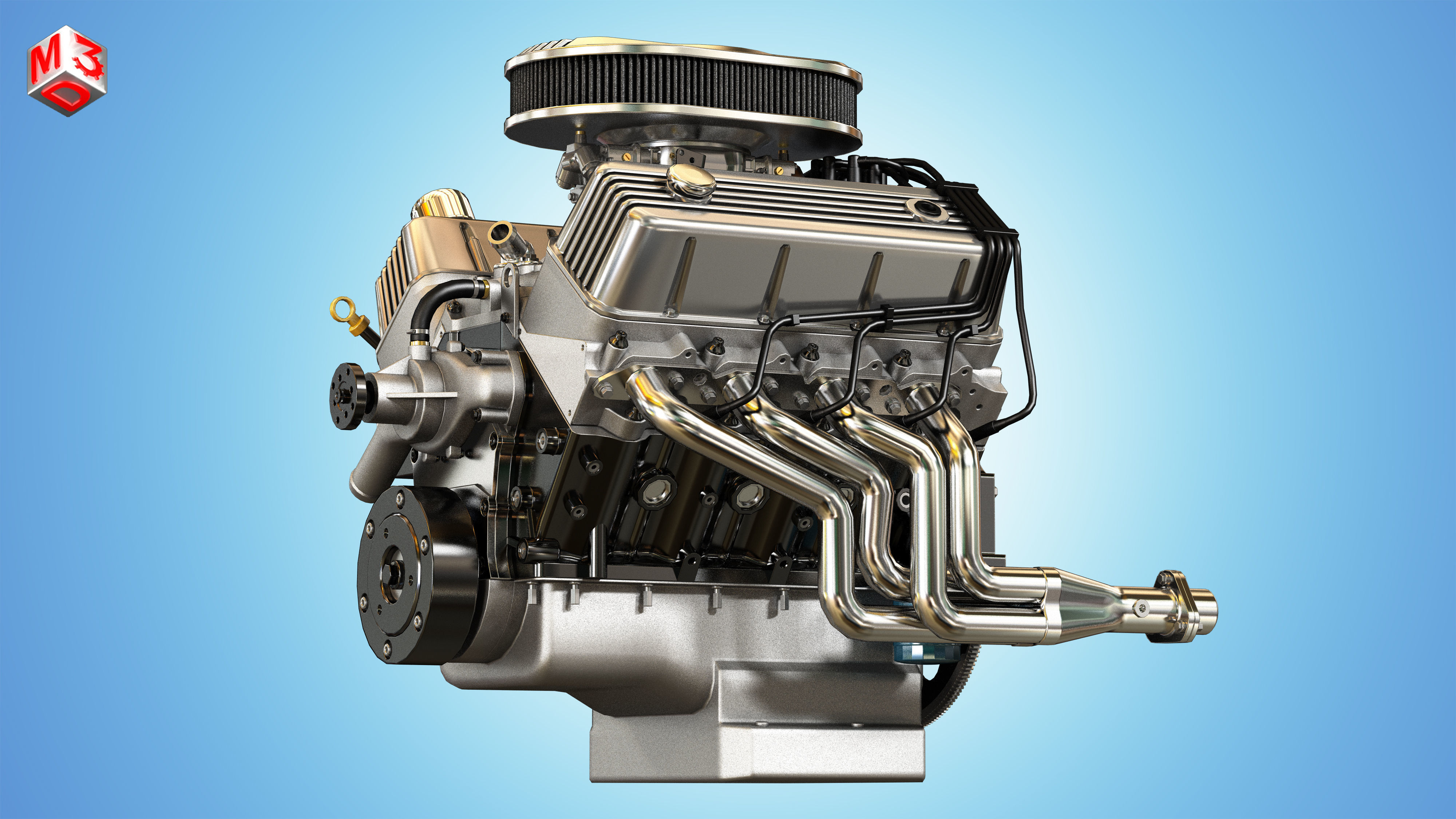 Muscle Car Engine - V8 Muscle Engine Three Low-poly 3D model_7