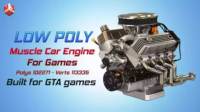 Muscle Car Engine - V8 Muscle Engine Three Low-poly 3D model
