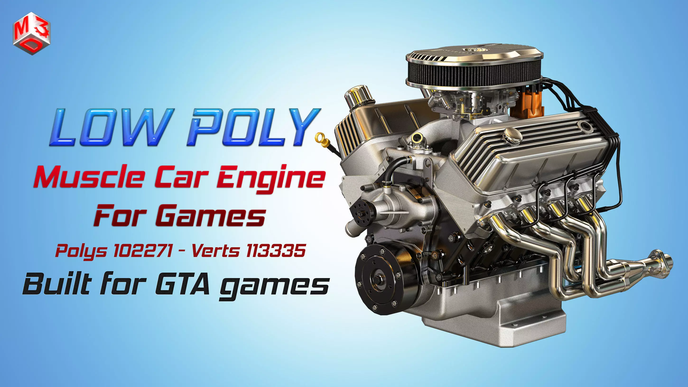 Muscle Car Engine - V8 Muscle Engine Three Low-poly 3D model_0