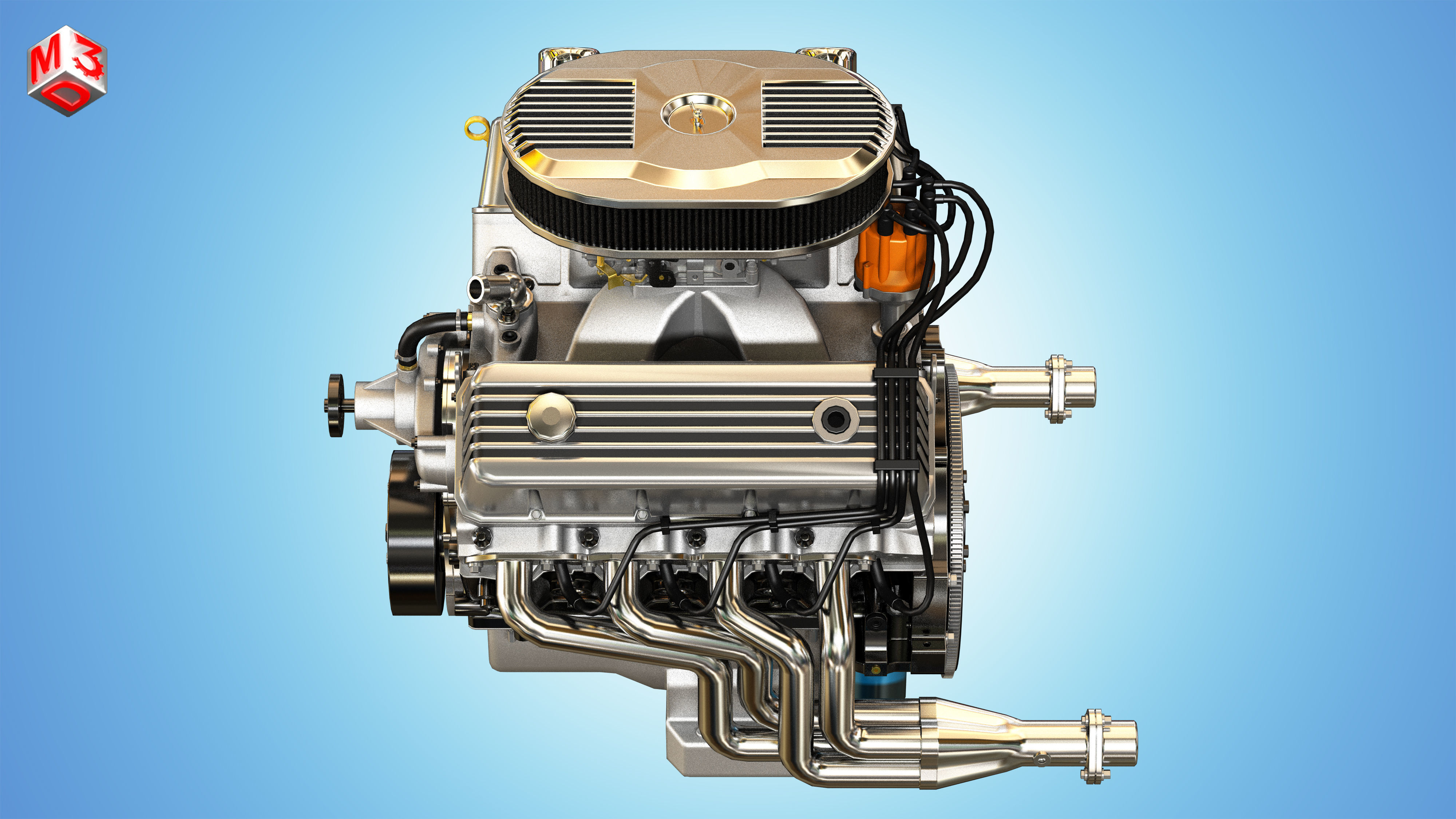 Muscle Car Engine - V8 Muscle Engine Three Low-poly 3D model_11