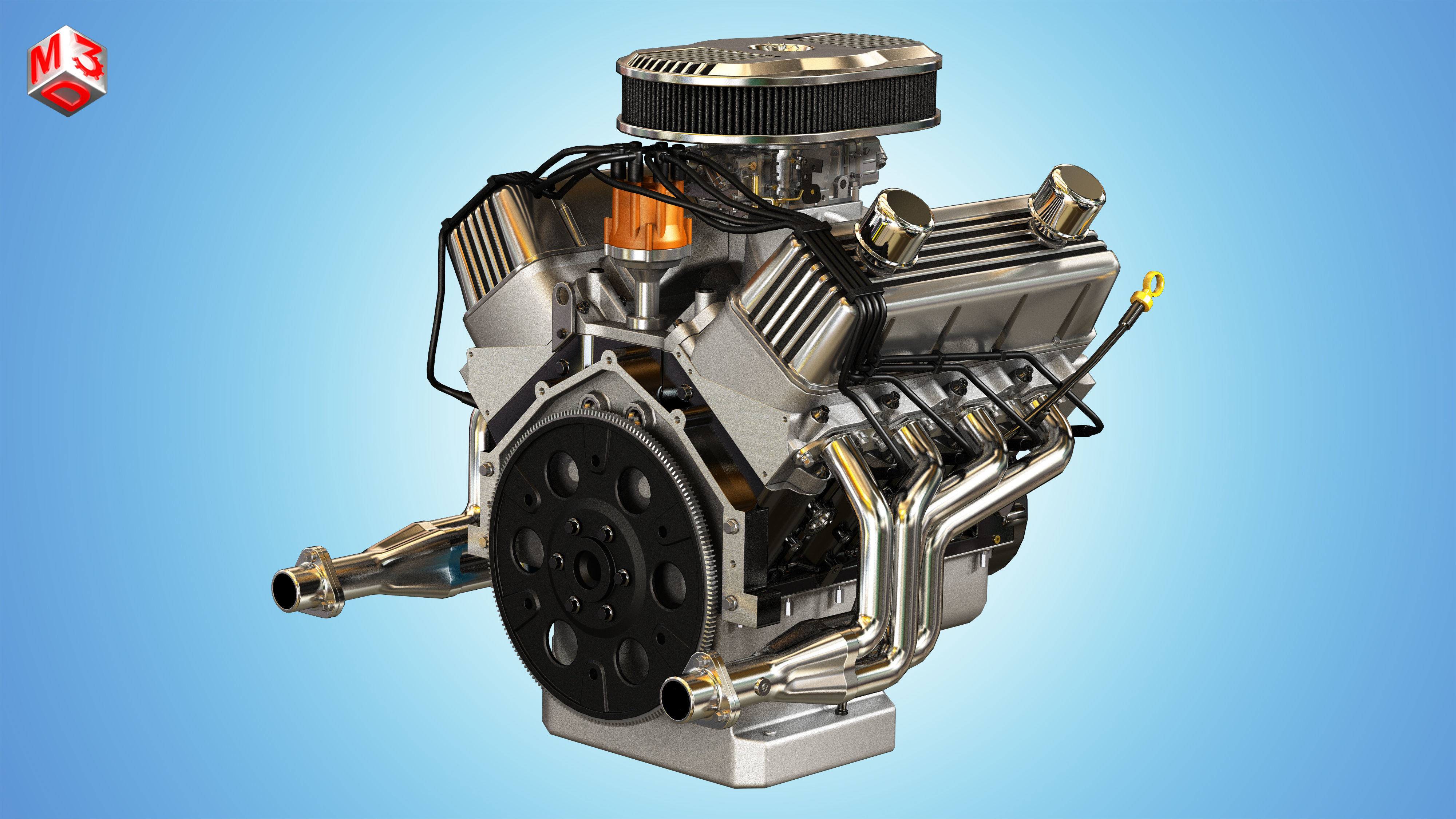 Muscle Car Engine - V8 Muscle Engine Three Low-poly 3D model_2