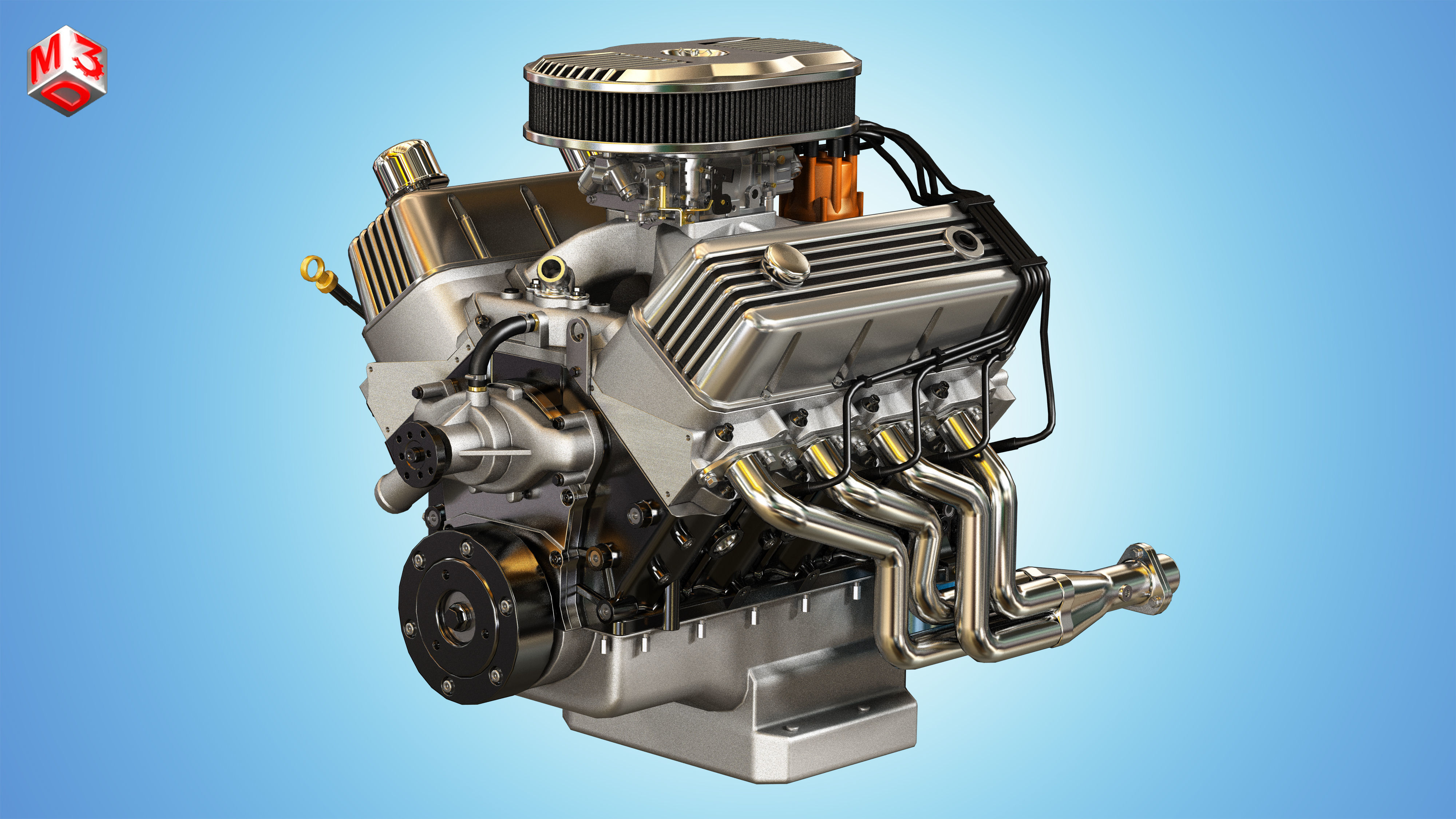 Muscle Car Engine - V8 Muscle Engine Three Low-poly 3D model_1