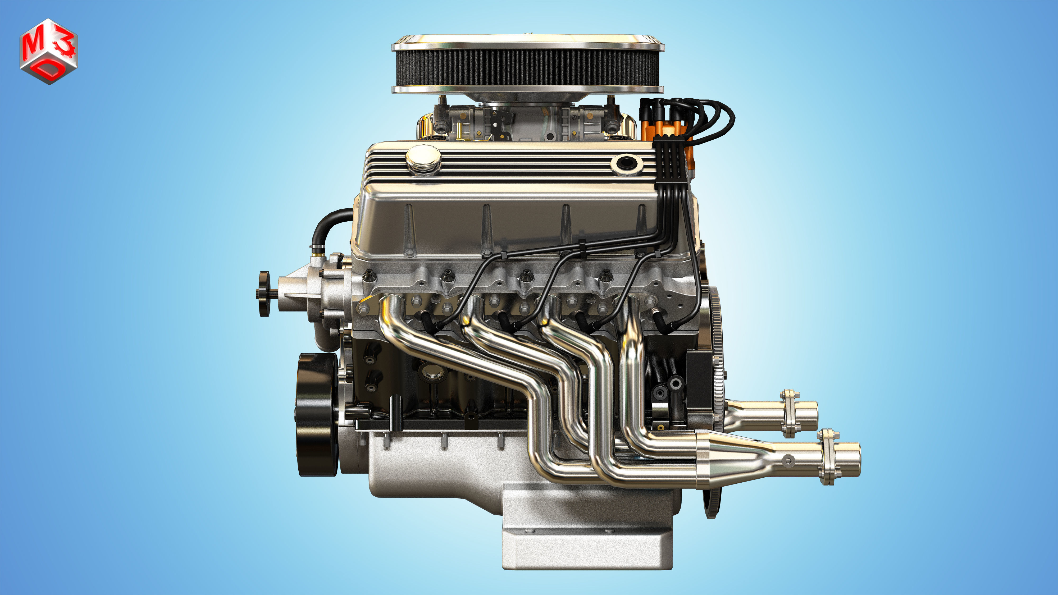 Muscle Car Engine - V8 Muscle Engine Three Low-poly 3D model_5