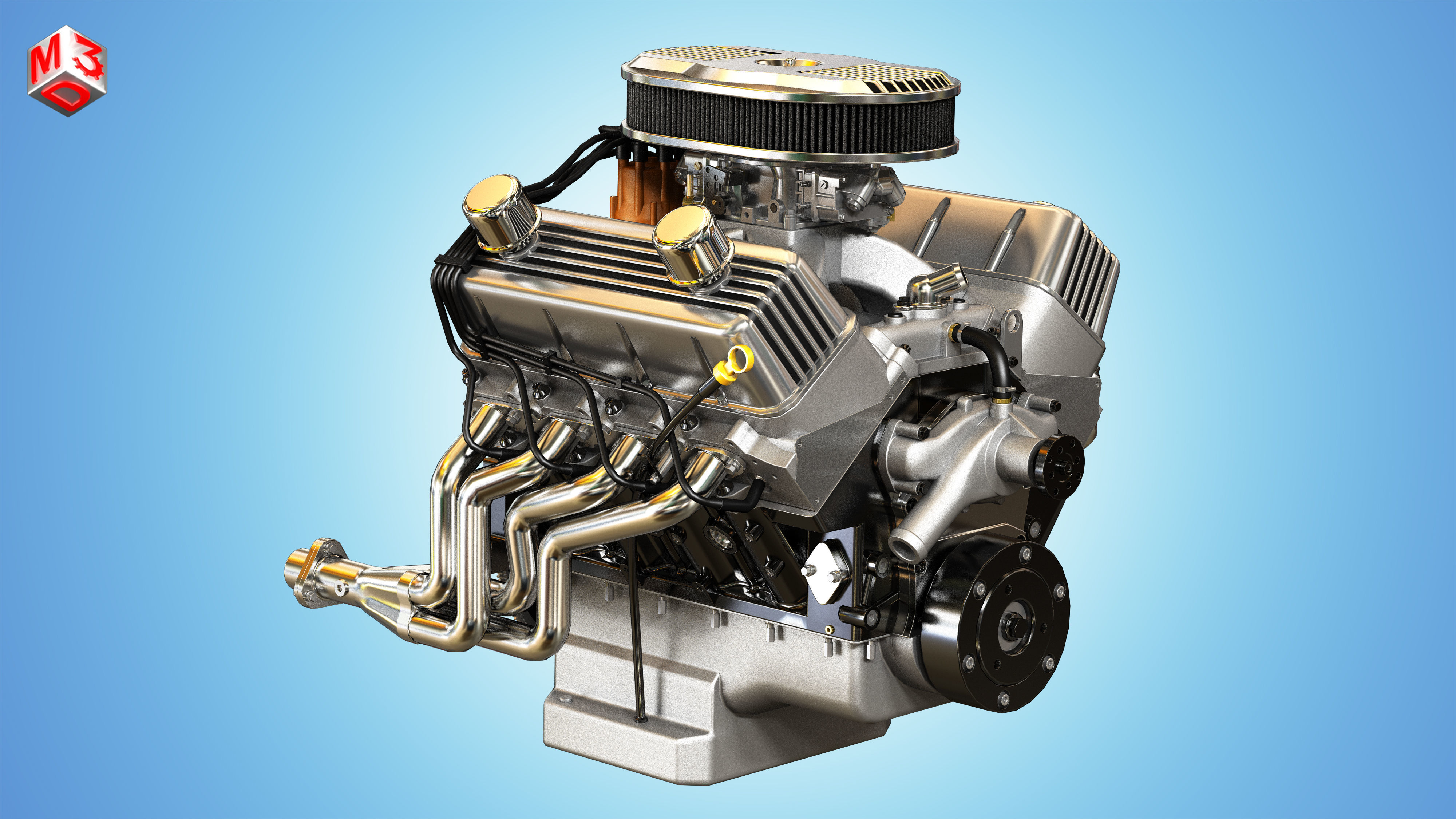 Muscle Car Engine - V8 Muscle Engine Three Low-poly 3D model_3