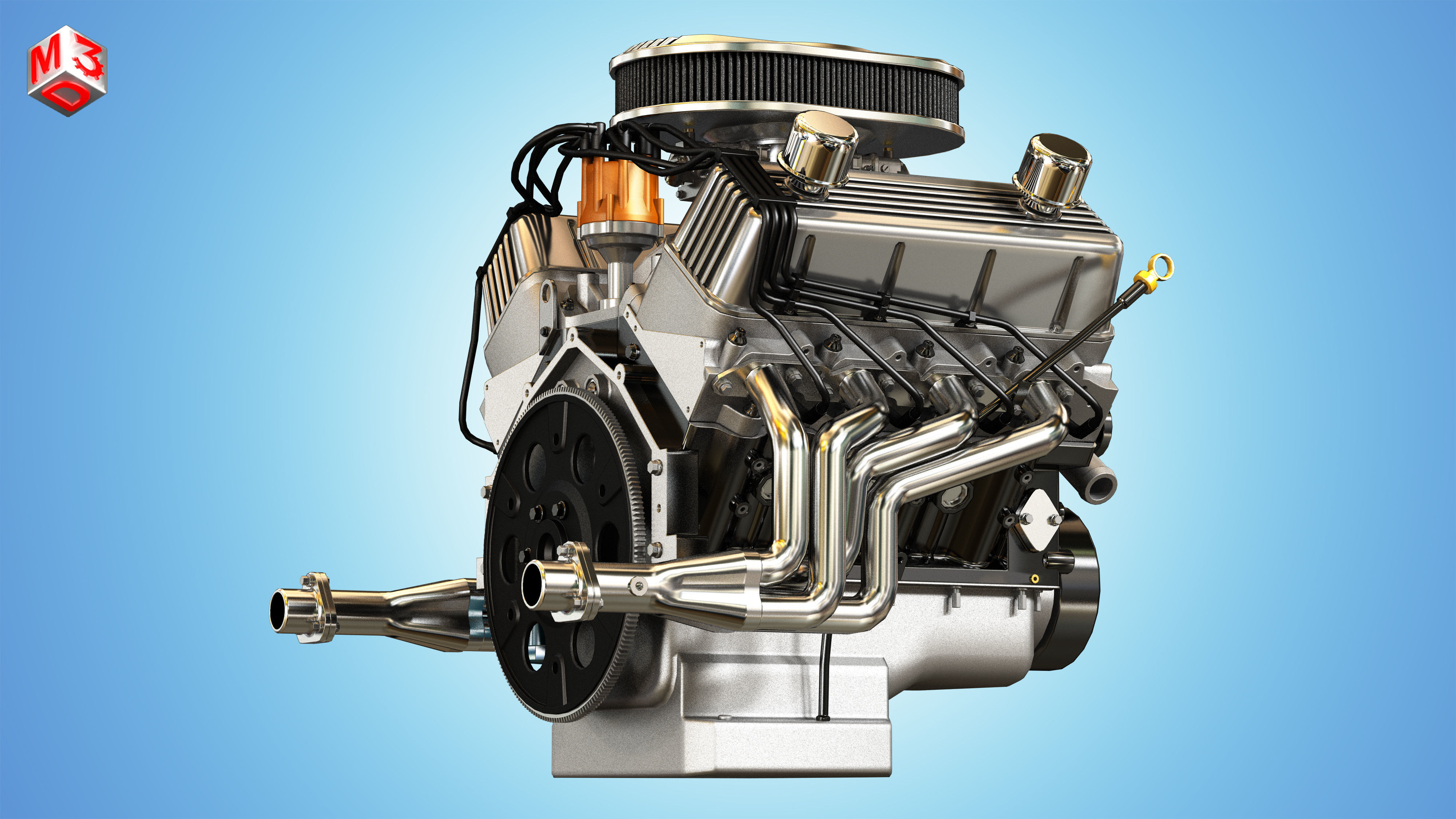 Muscle Car Engine - V8 Muscle Engine Three Low-poly 3D model_8