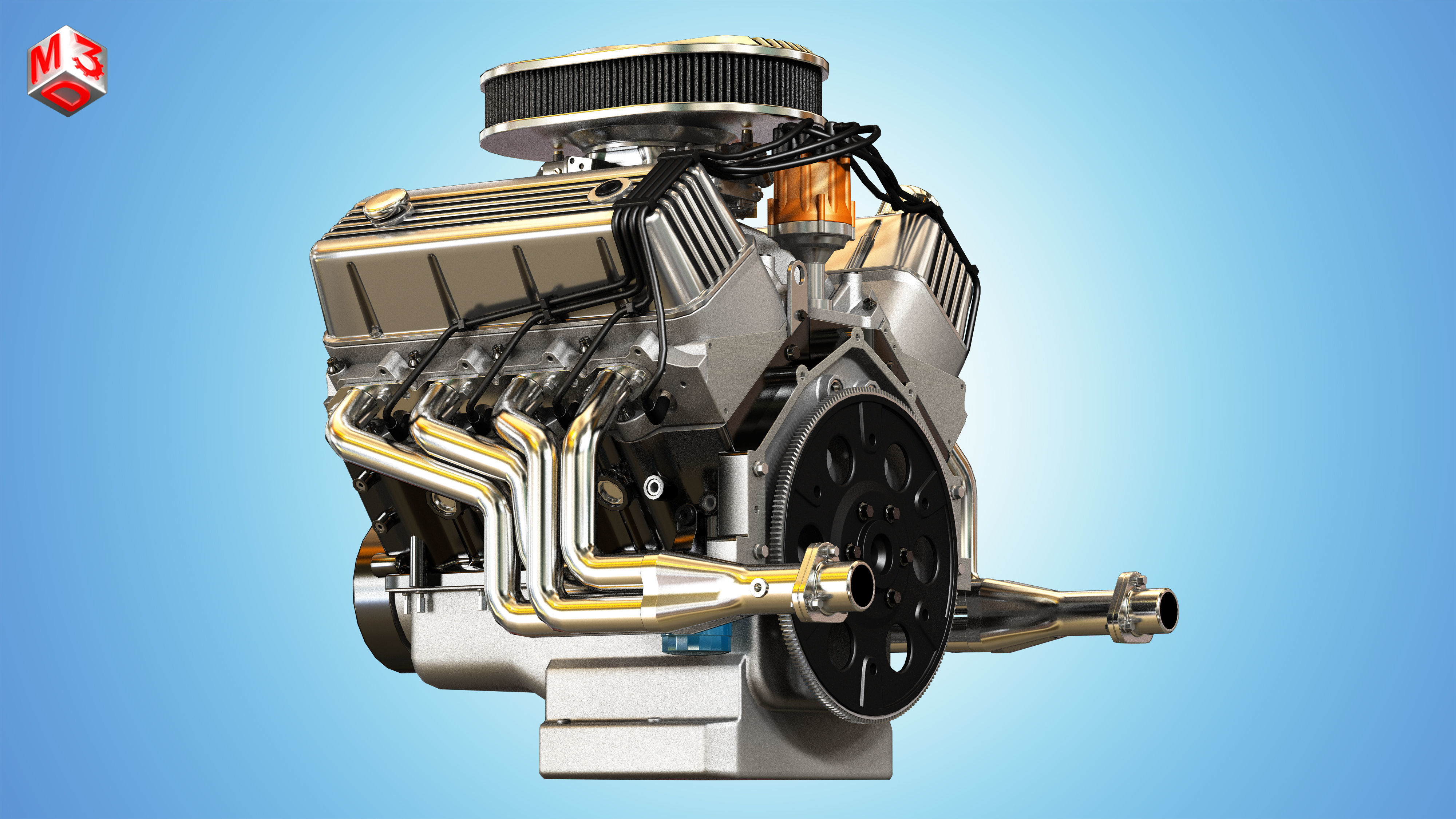 Muscle Car Engine - V8 Muscle Engine Three Low-poly 3D model_10