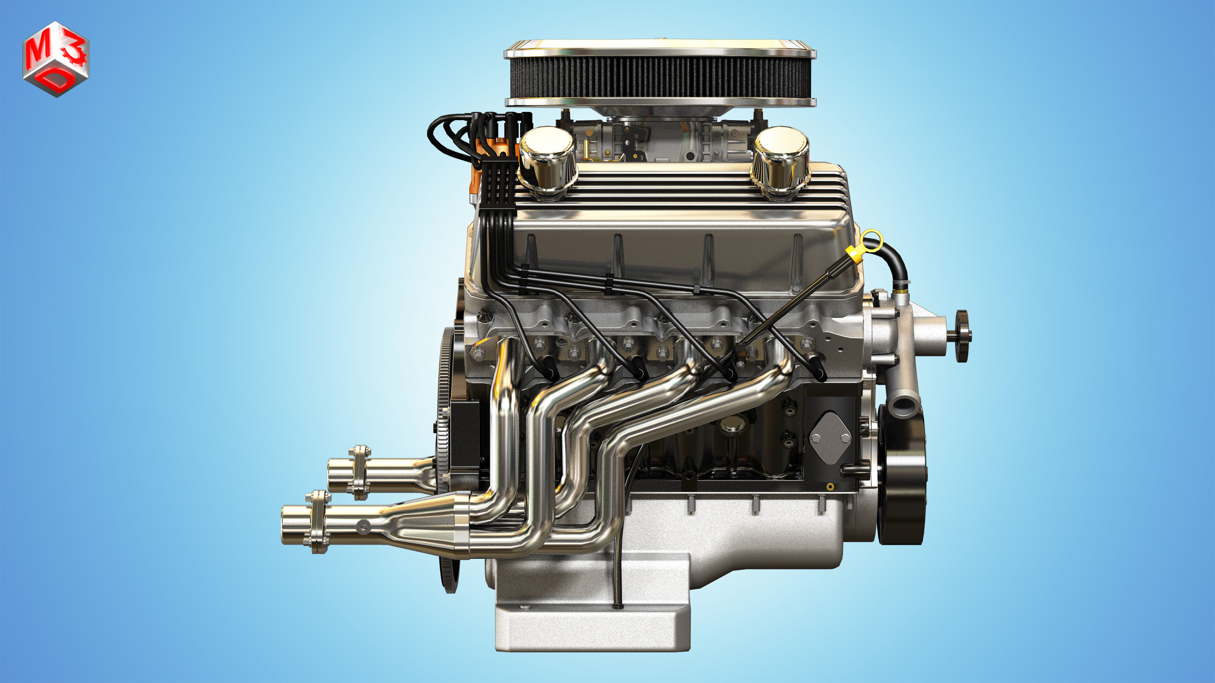 Muscle Car Engine - V8 Muscle Engine Three Low-poly 3D model_6