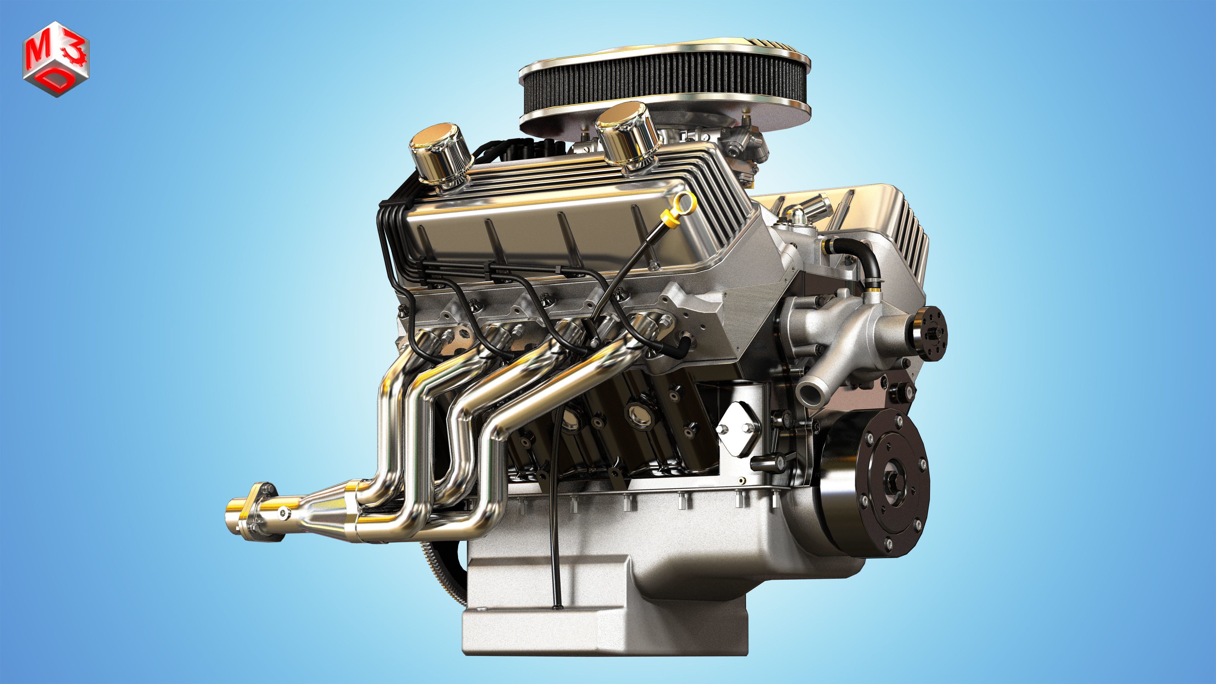 Muscle Car Engine - V8 Muscle Engine Three Low-poly 3D model_9