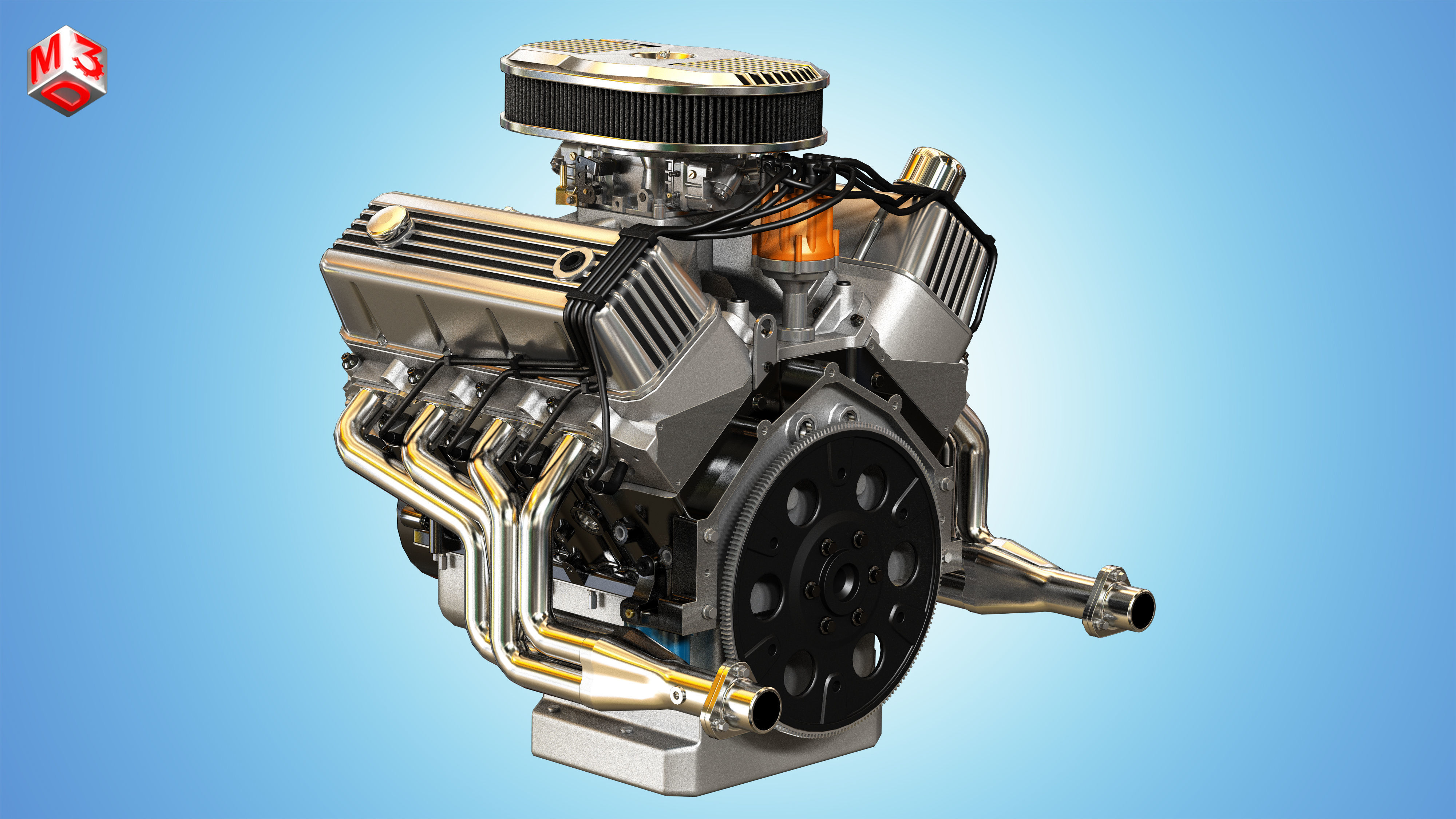 Muscle Car Engine - V8 Muscle Engine Three Low-poly 3D model_4