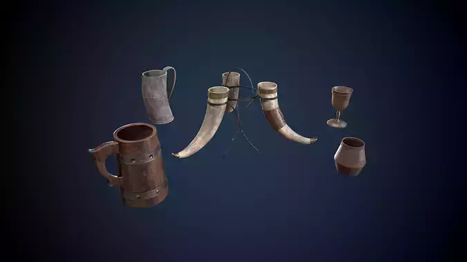 Viking Drinking Items Game-Ready Low-poly 3D model
